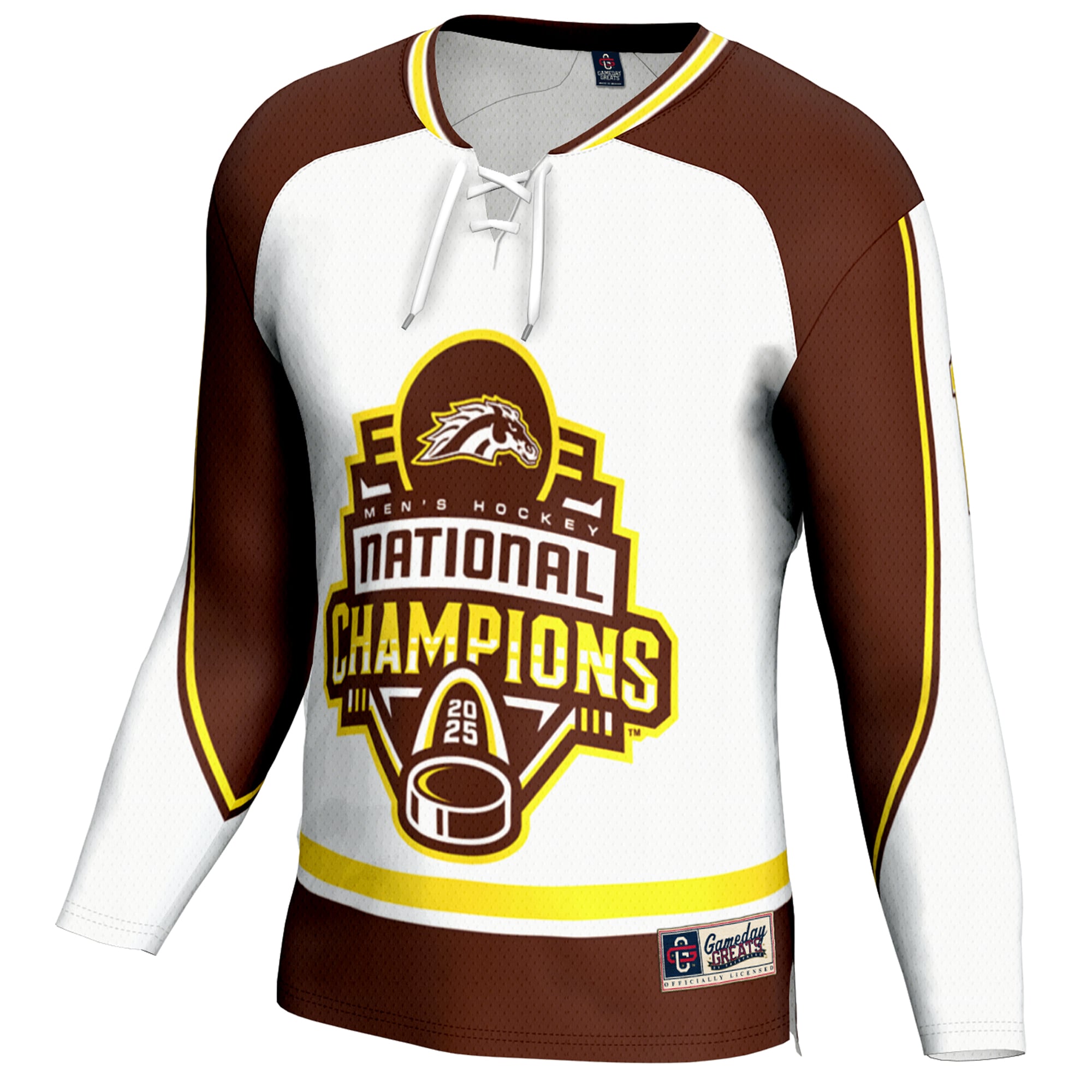 Frozen Four Champions Western Michigan Broncos Game Jersey White NCAA College Hockey Fan Wear Frozen Four Champions