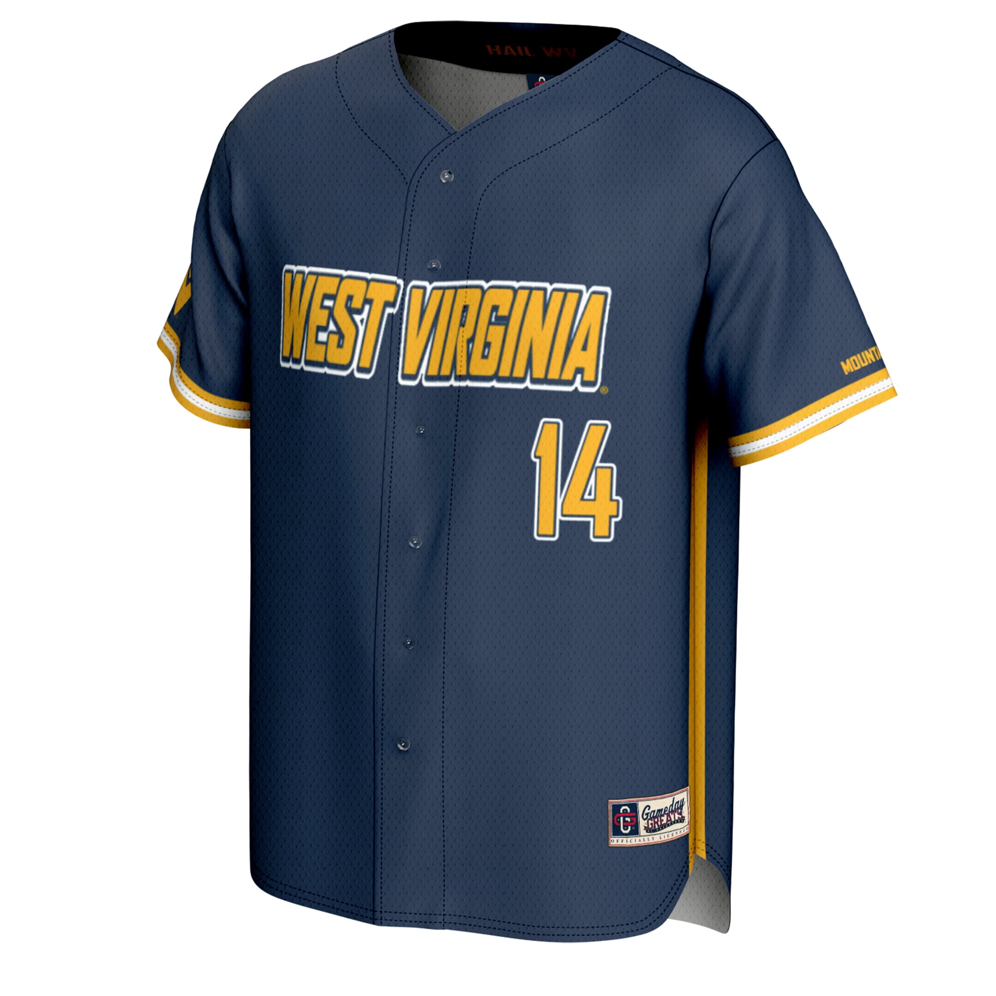 Baseball Fashion West Virginia Mountaineers Game Jersey No.14 Navy NCAA College Baseball Fan Wear