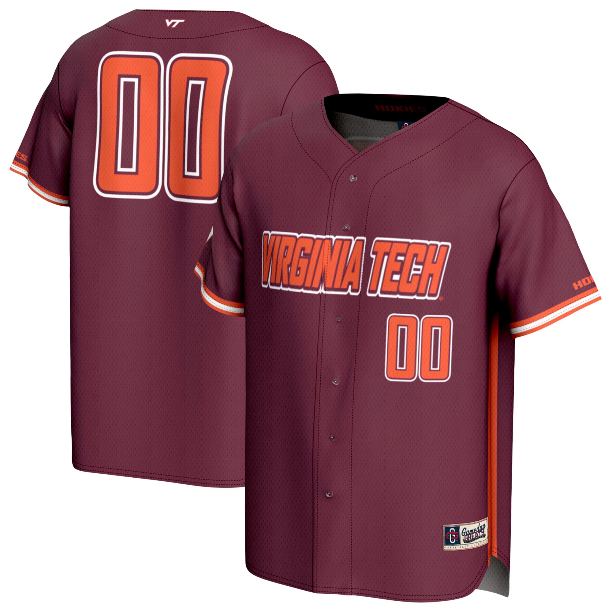 Baseball Virginia Tech Hokies Jersey No.00 Maroon NCAA College Baseball Fan Wear