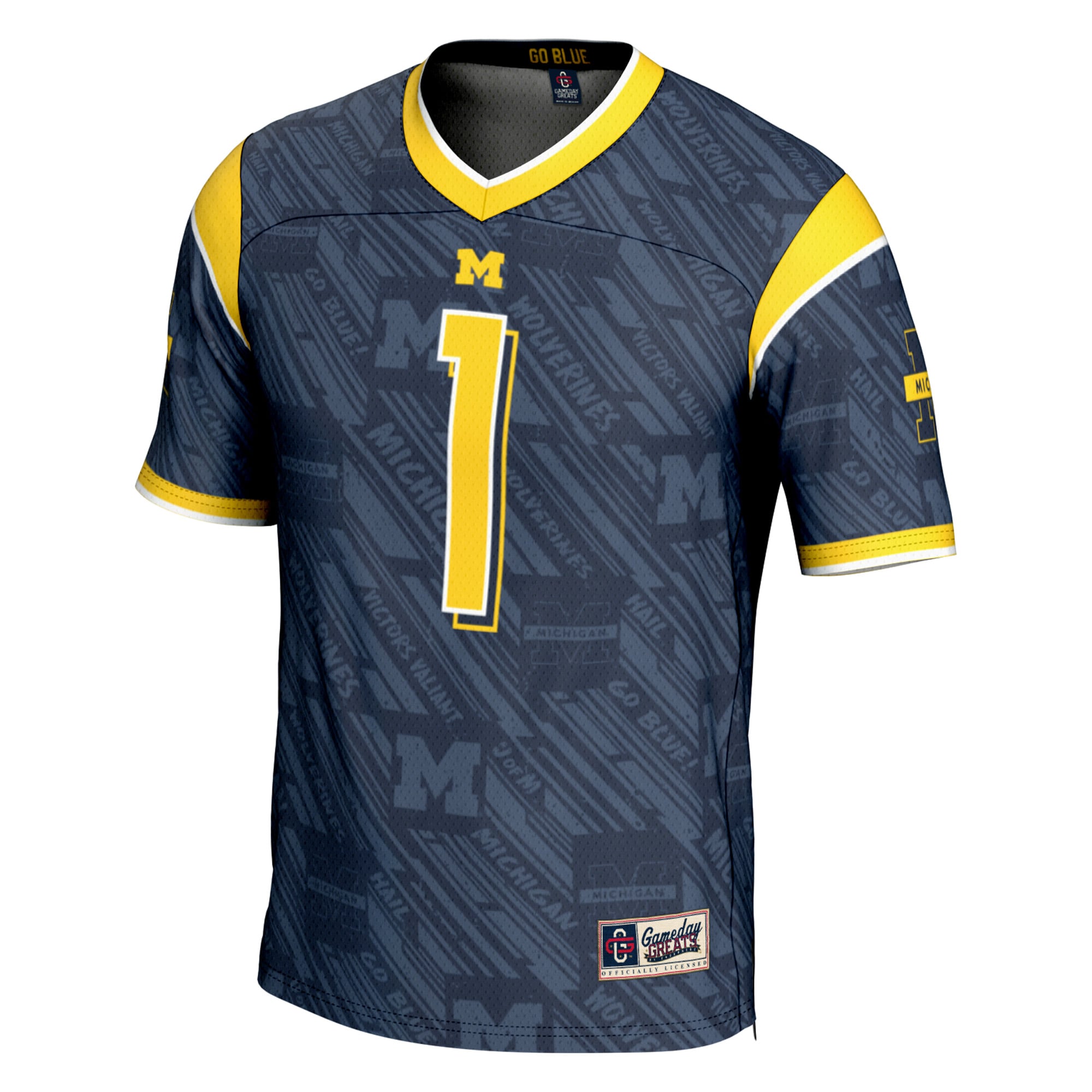 Navy Highlight Print Michigan Wolverines Game Jersey No.1 Navy NCAA College Football Fan Wear Navy Highlight Print