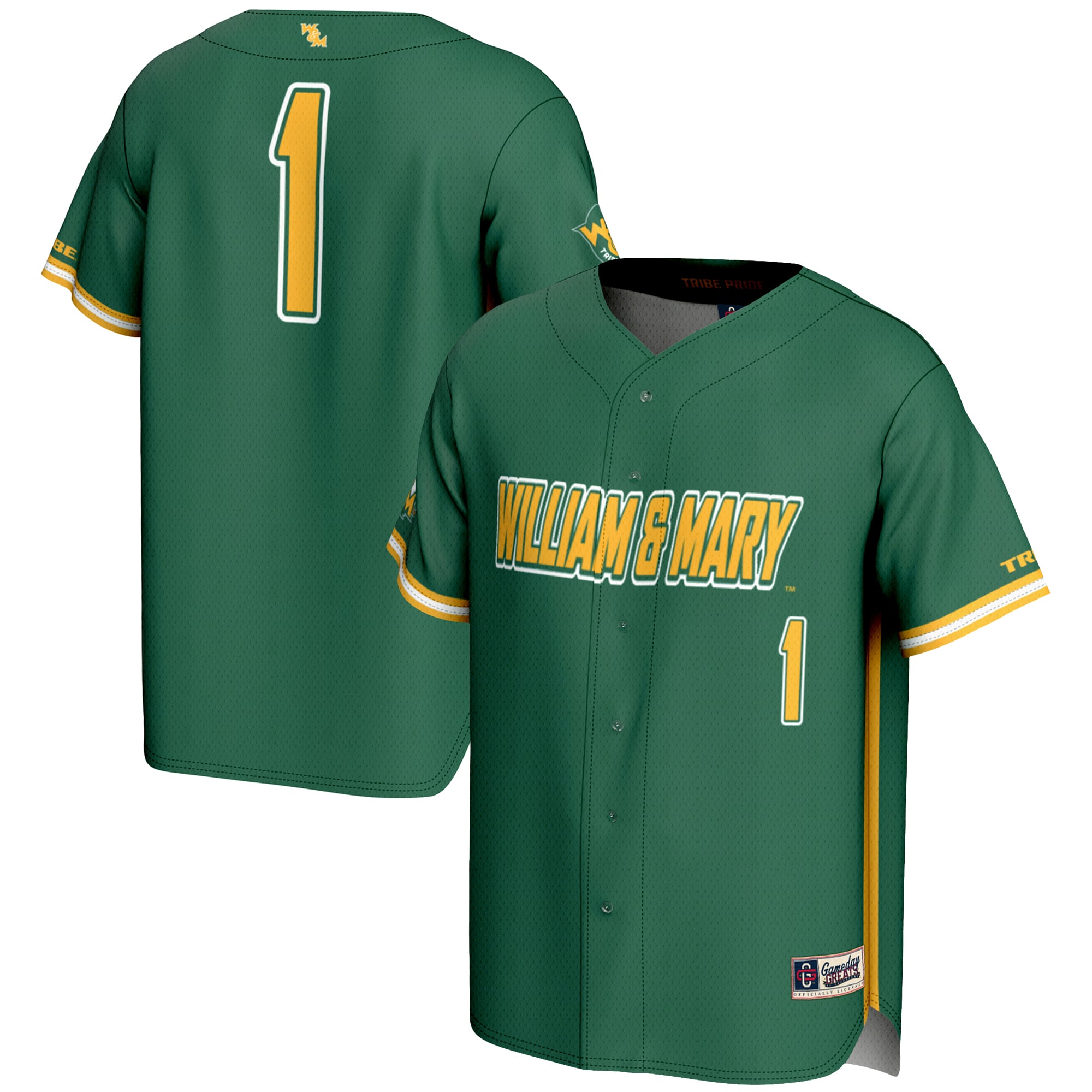 Street Baseball William & Mary Tribe Jersey No.1 Green NCAA College Baseball Fan Wear Street Baseball