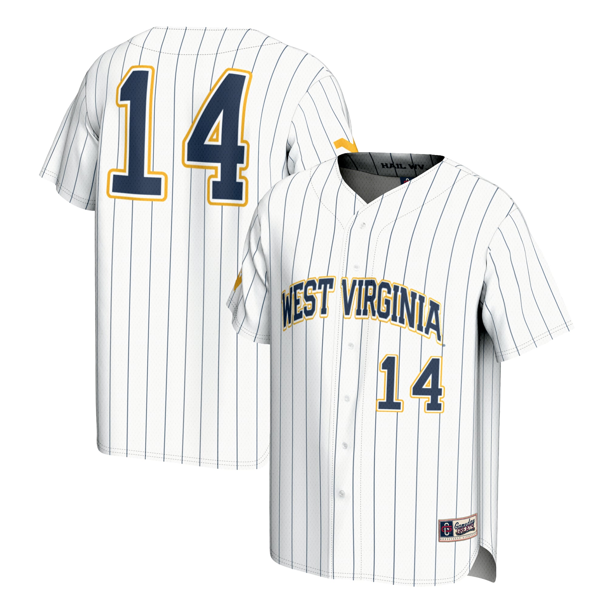 Baseball Fashion West Virginia Mountaineers Game Jersey No.14 White NCAA College Baseball Fan Wear