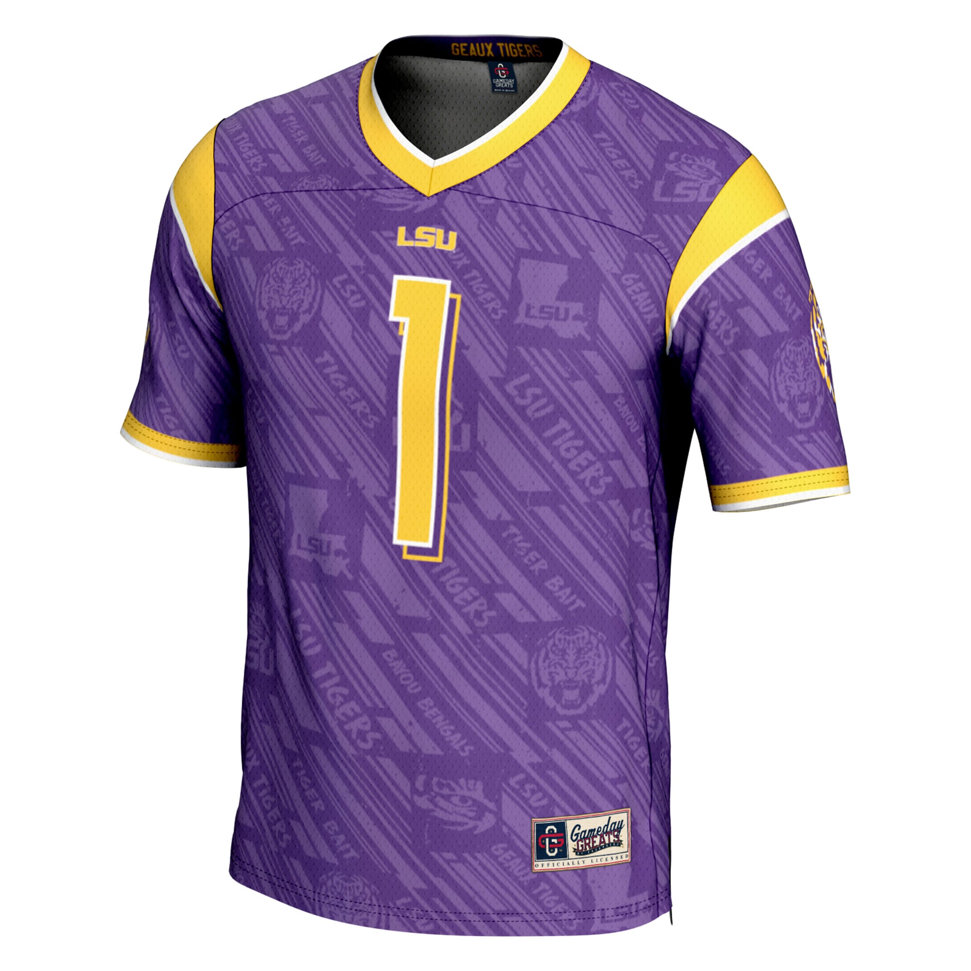 Highlight Print Fashion LSU Tigers Game Jersey No.1 Purple NCAA College Football Fan Wear Highlight Print Fashion