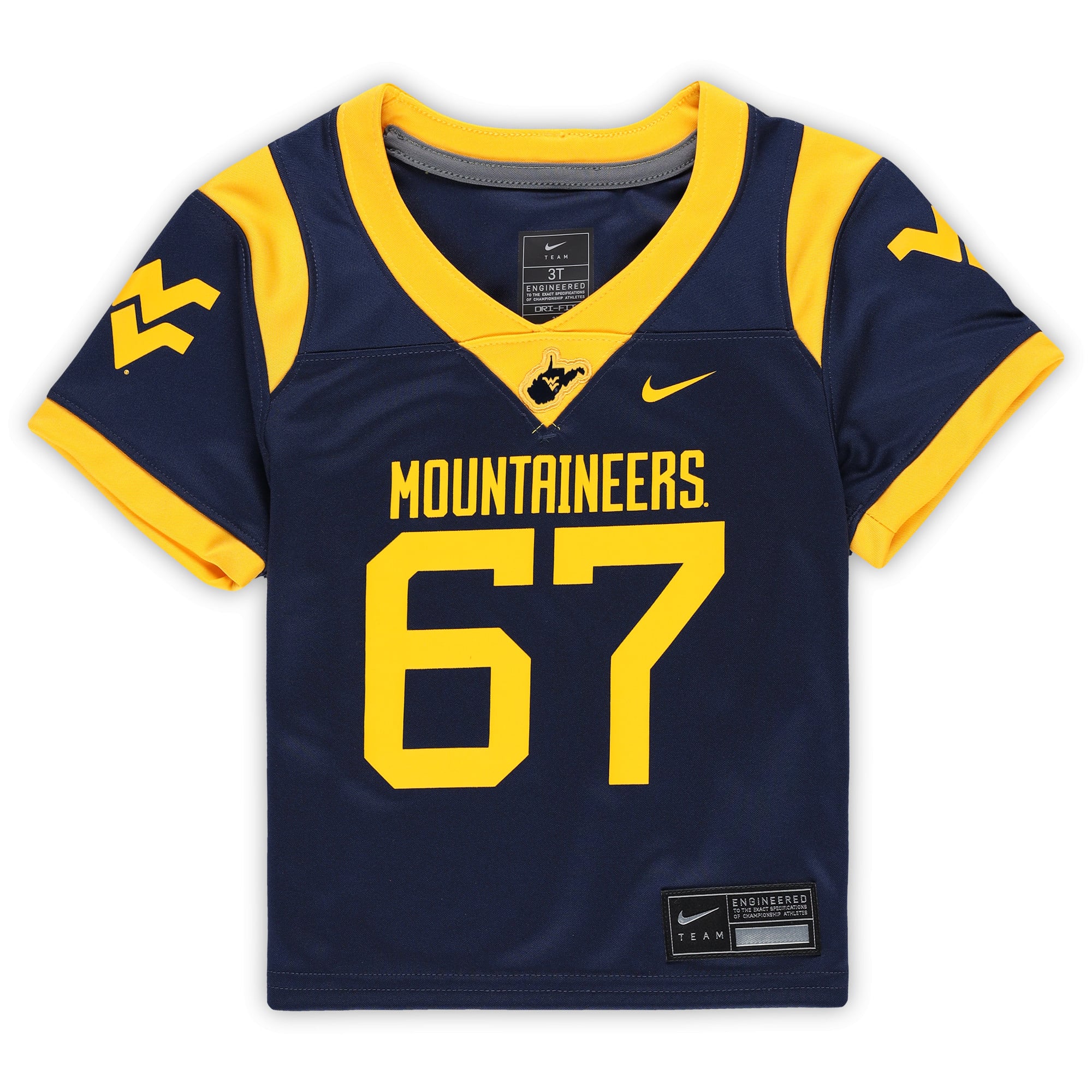 West Virginia Mountaineers Untouchable Jersey No.67 Navy NCAA College Football Fan Wear No.67