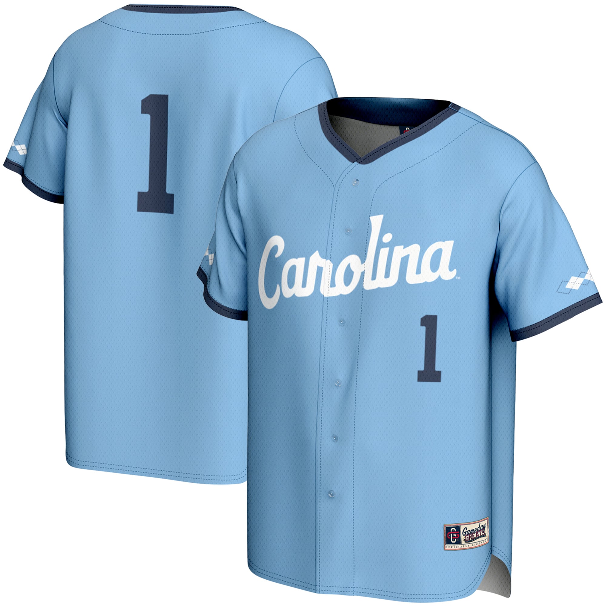 Blue Baseball North Carolina Tar Heels Game Jersey No.1 Blue NCAA College Baseball Fan Wear