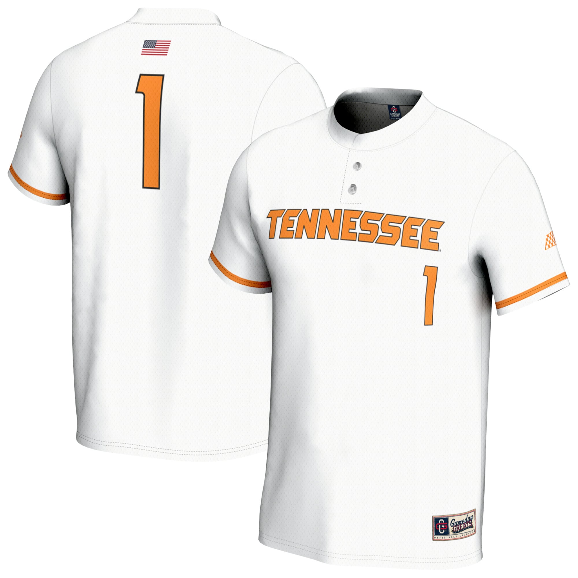 Baseball Fashion Tennessee Volunteers Game Jersey No.1 White NCAA College Baseball Fan Wear Baseball Fashion