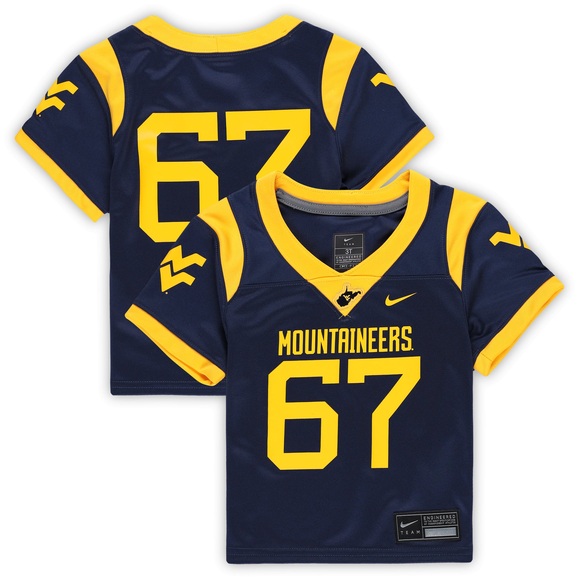 West Virginia Mountaineers Untouchable Jersey No.67 Navy NCAA College Football Fan Wear