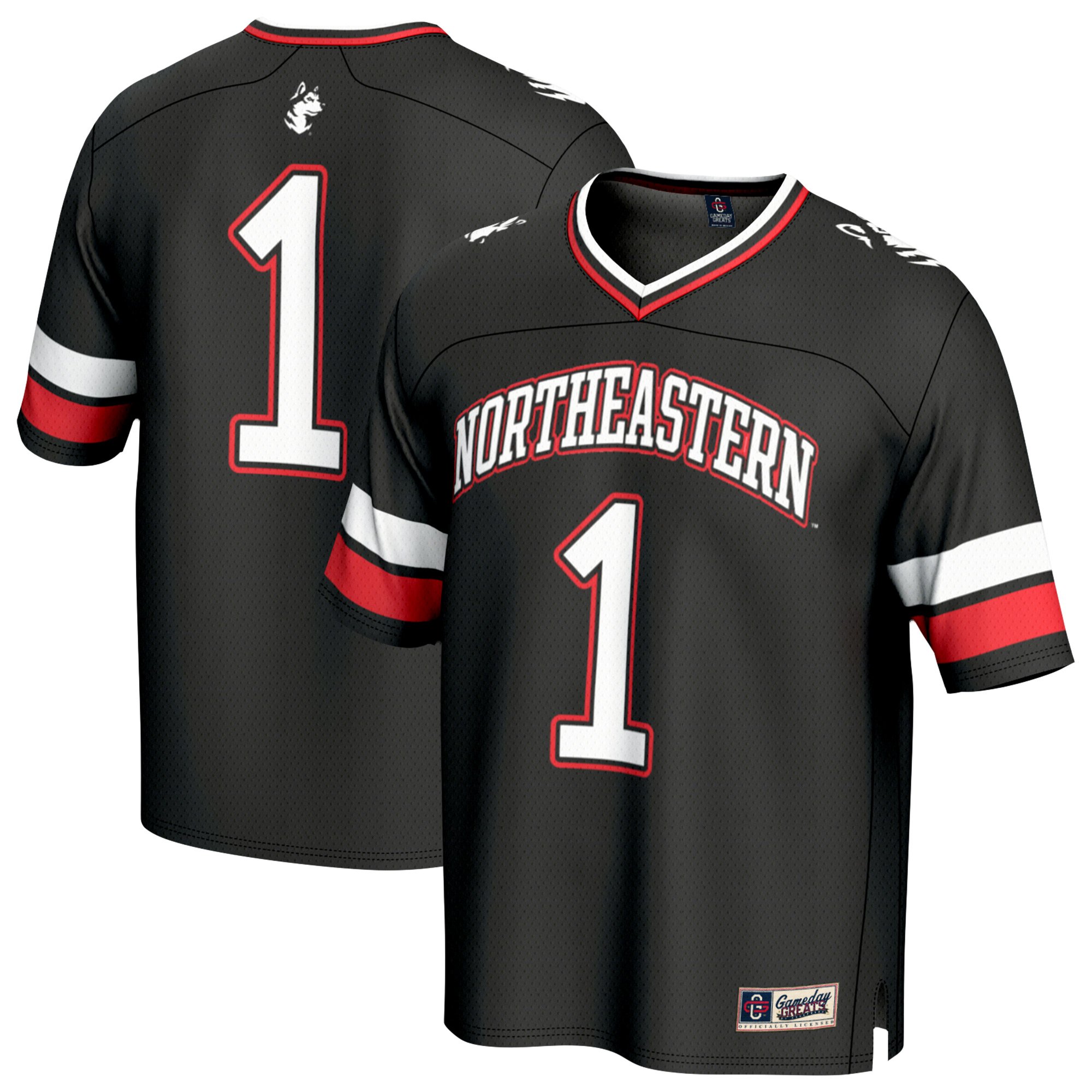 Black Collegiate Fashion Northeastern Huskies Game Jersey No.1 Black NCAA College Football Fan Wear Black Collegiate Fashion