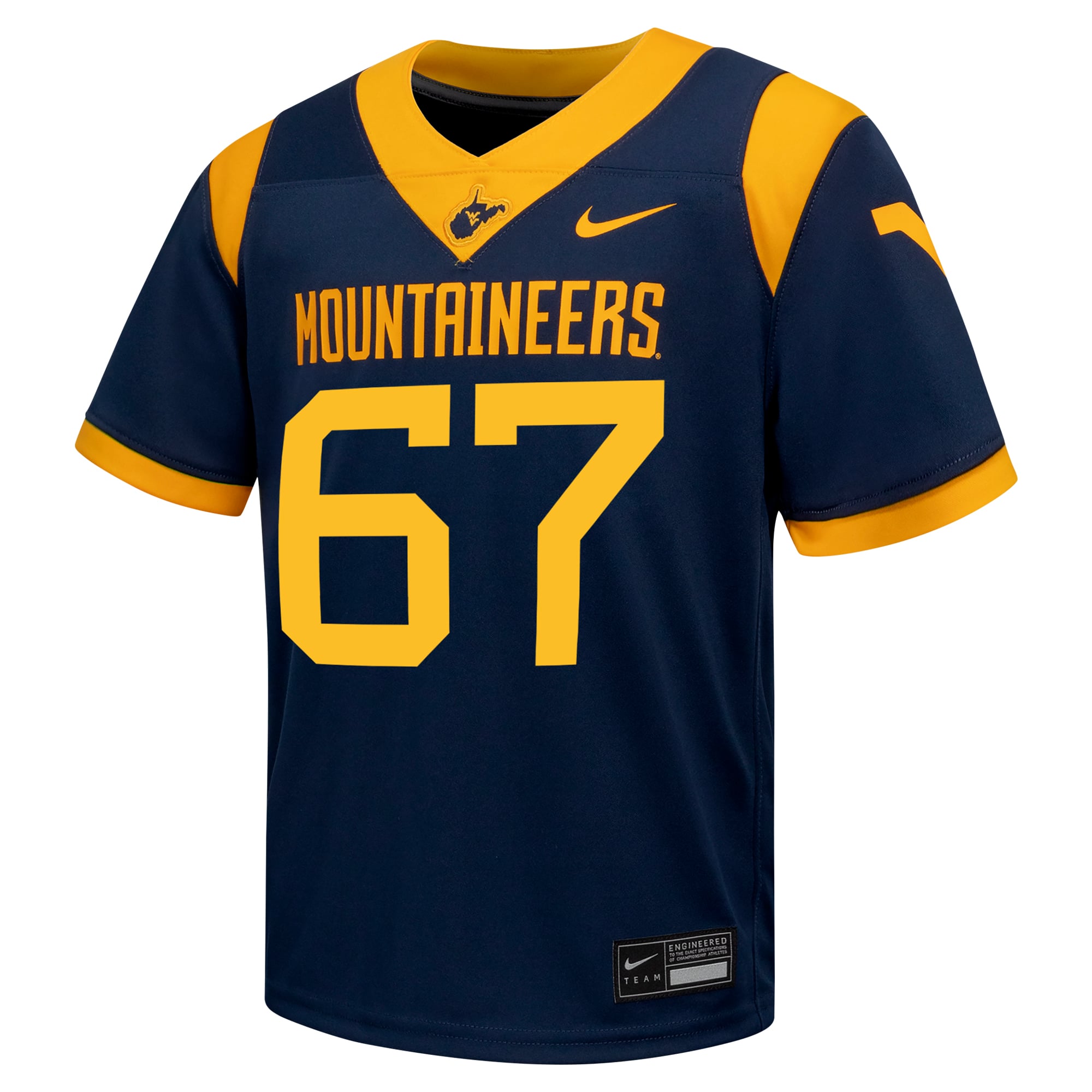 West Virginia Mountaineers Untouchable Jersey No.67 Navy NCAA College Football Fan Wear