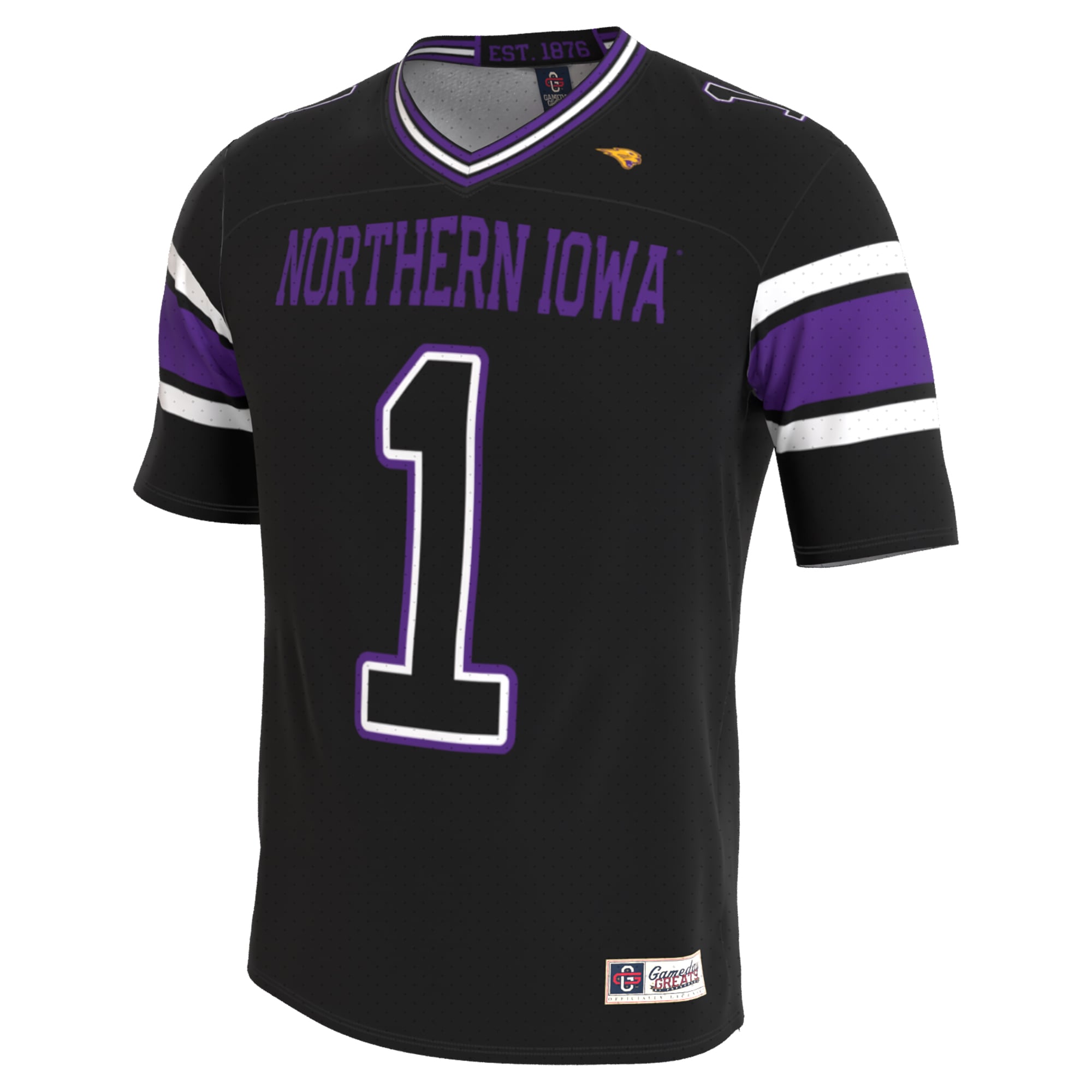 Black Collegiate Blackout Northern Iowa Panthers Game Jersey Black NCAA College Football Fan Wear