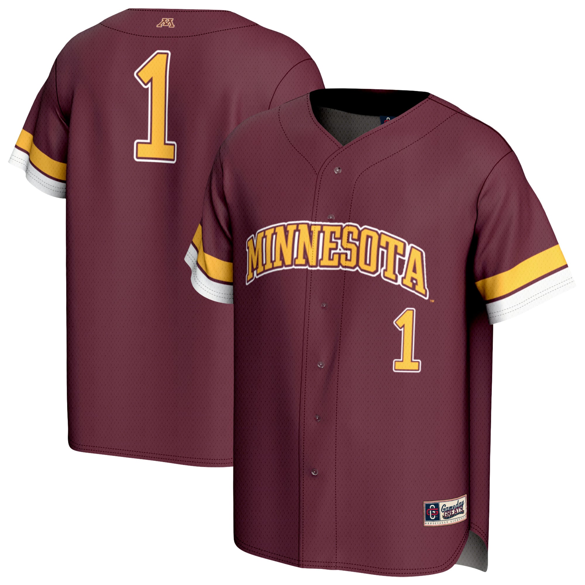 Collegiate Minnesota Golden Gophers Jersey No.1 Maroon NCAA College Baseball Fan Wear Collegiate