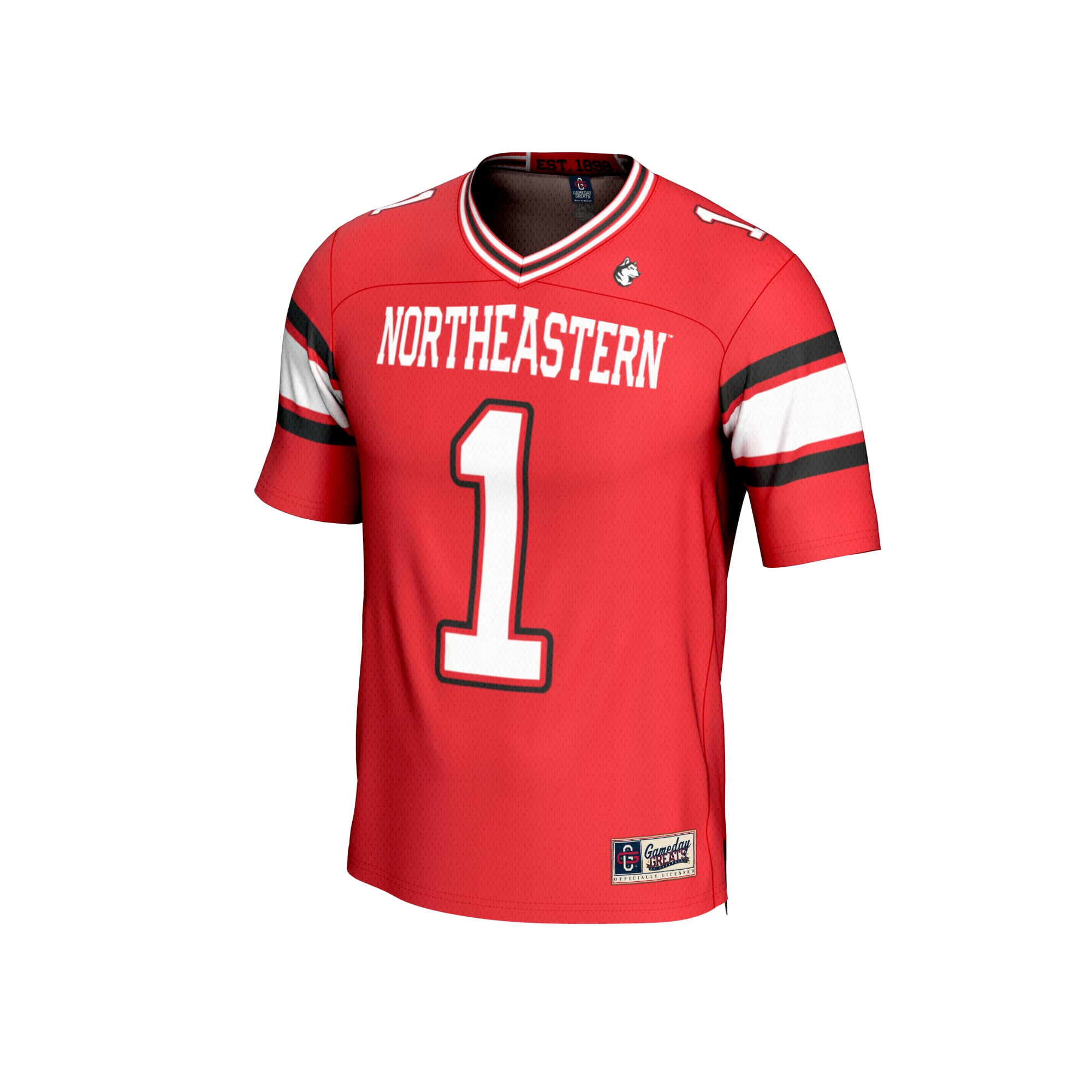 Red Collegiate Fashion Northeastern Huskies Game Jersey No.1 Red NCAA College Football Fan Wear Red Collegiate Fashion