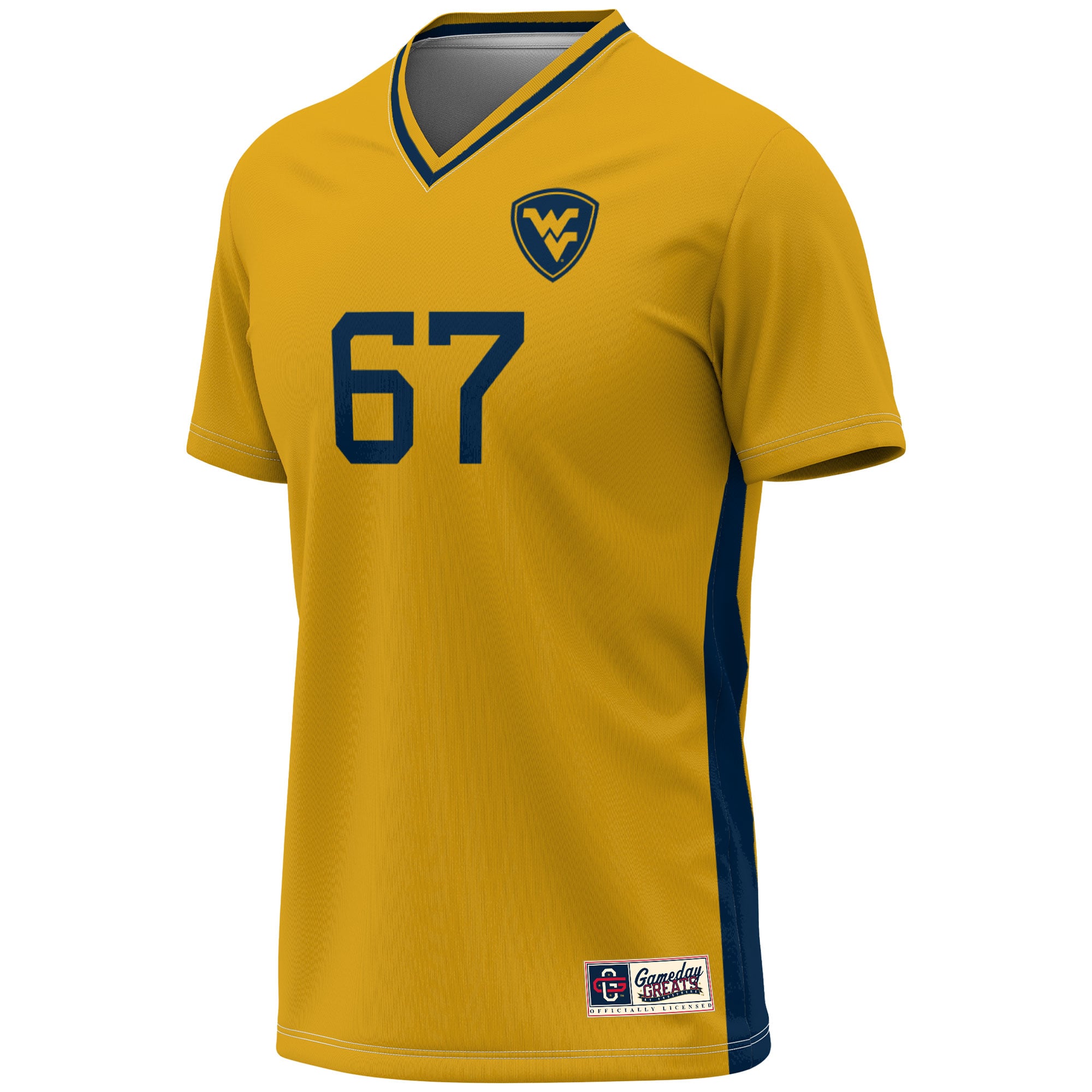 Soccer Fashion West Virginia Mountaineers Game Jersey No.1 Gold NCAA College Soccer Fan Wear Soccer Fashion