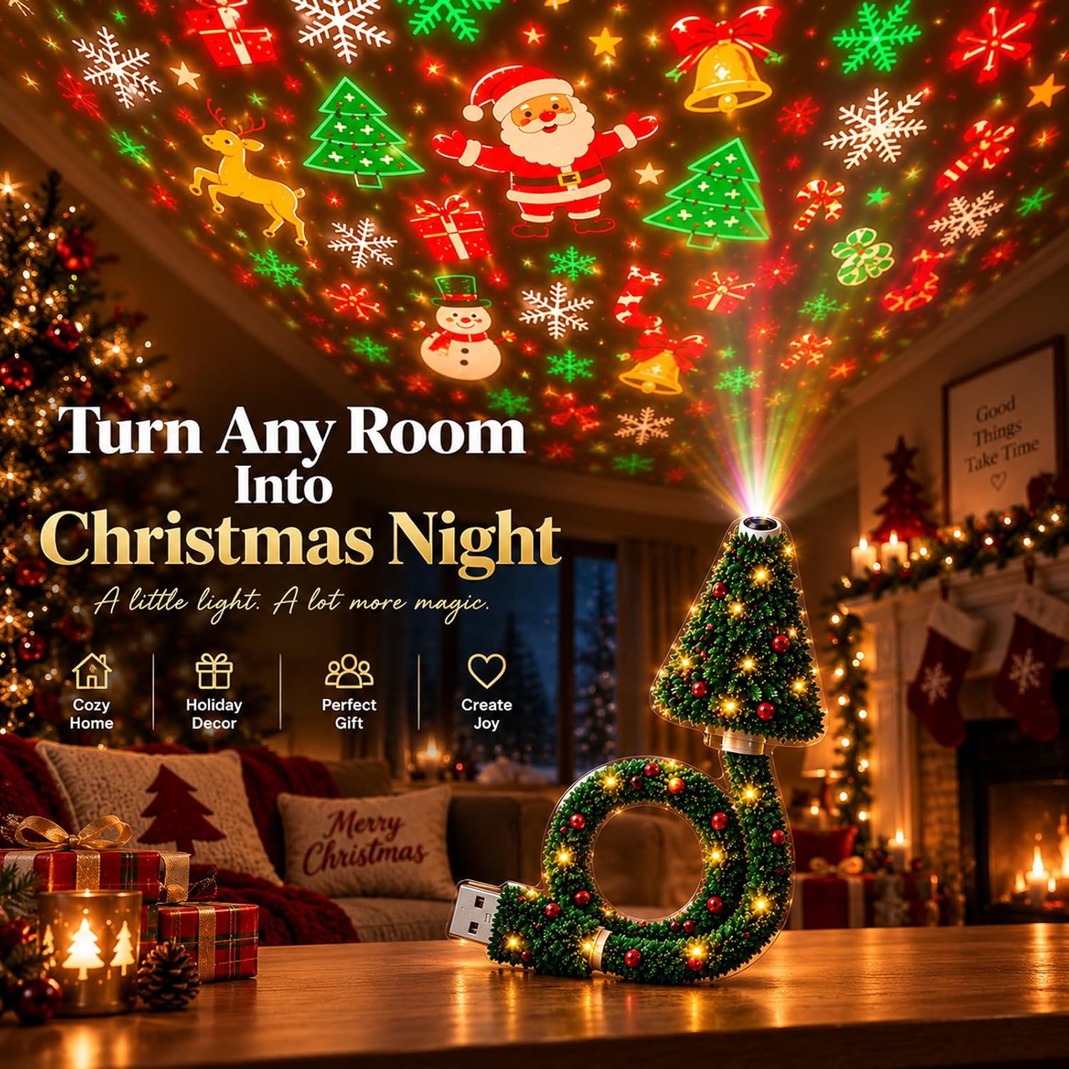50% OFF!Christmas Projector Light, USB Mini Christmas Tree with 6+ Holiday Projection Designs