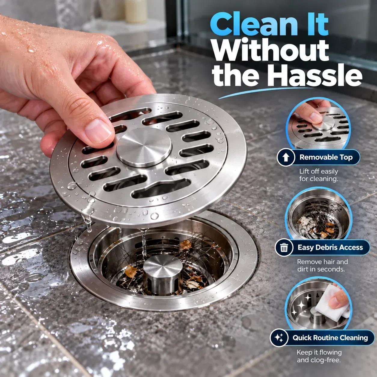 Stainless steel floor drain body and cover design