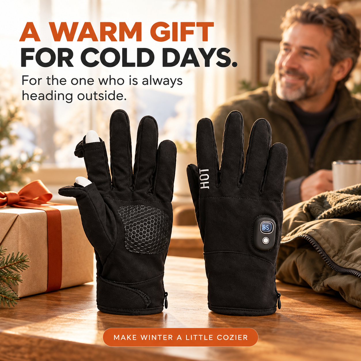 Rechargeable heated gloves presented as a practical winter gift
