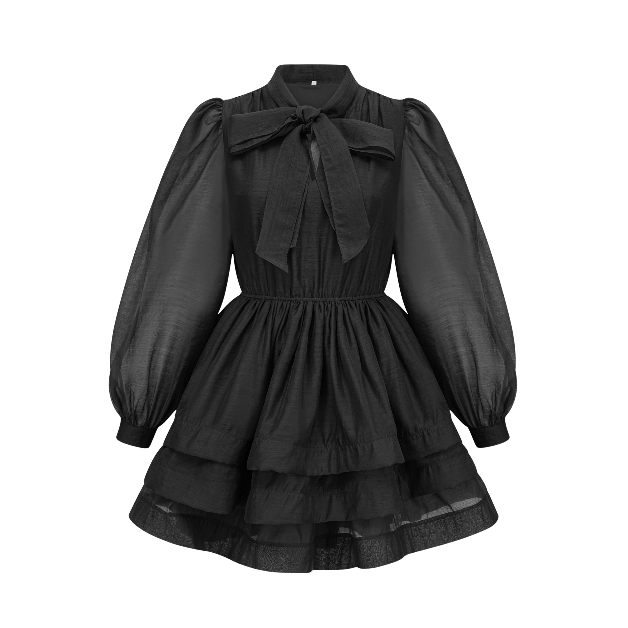 Élodie Tiered Flared Mini Dress in Black