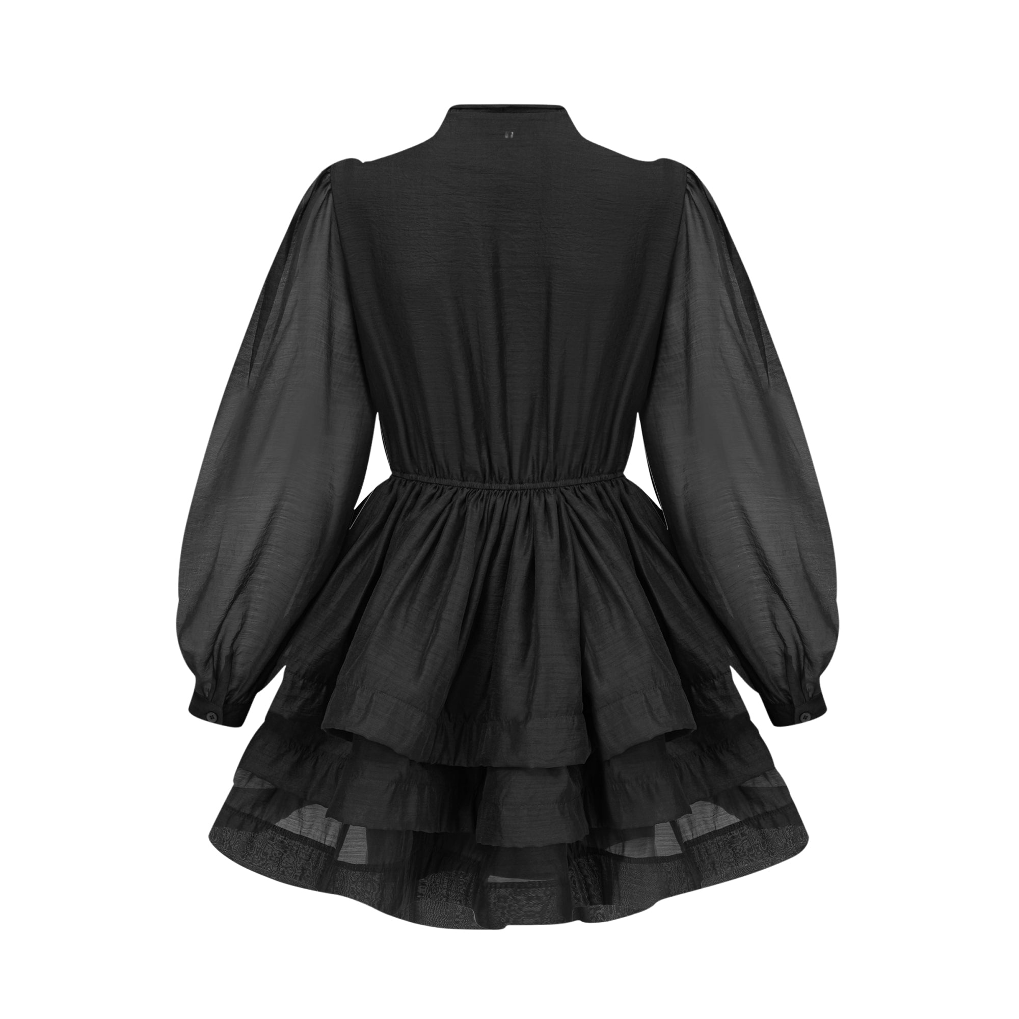 Élodie Tiered Flared Mini Dress in Black