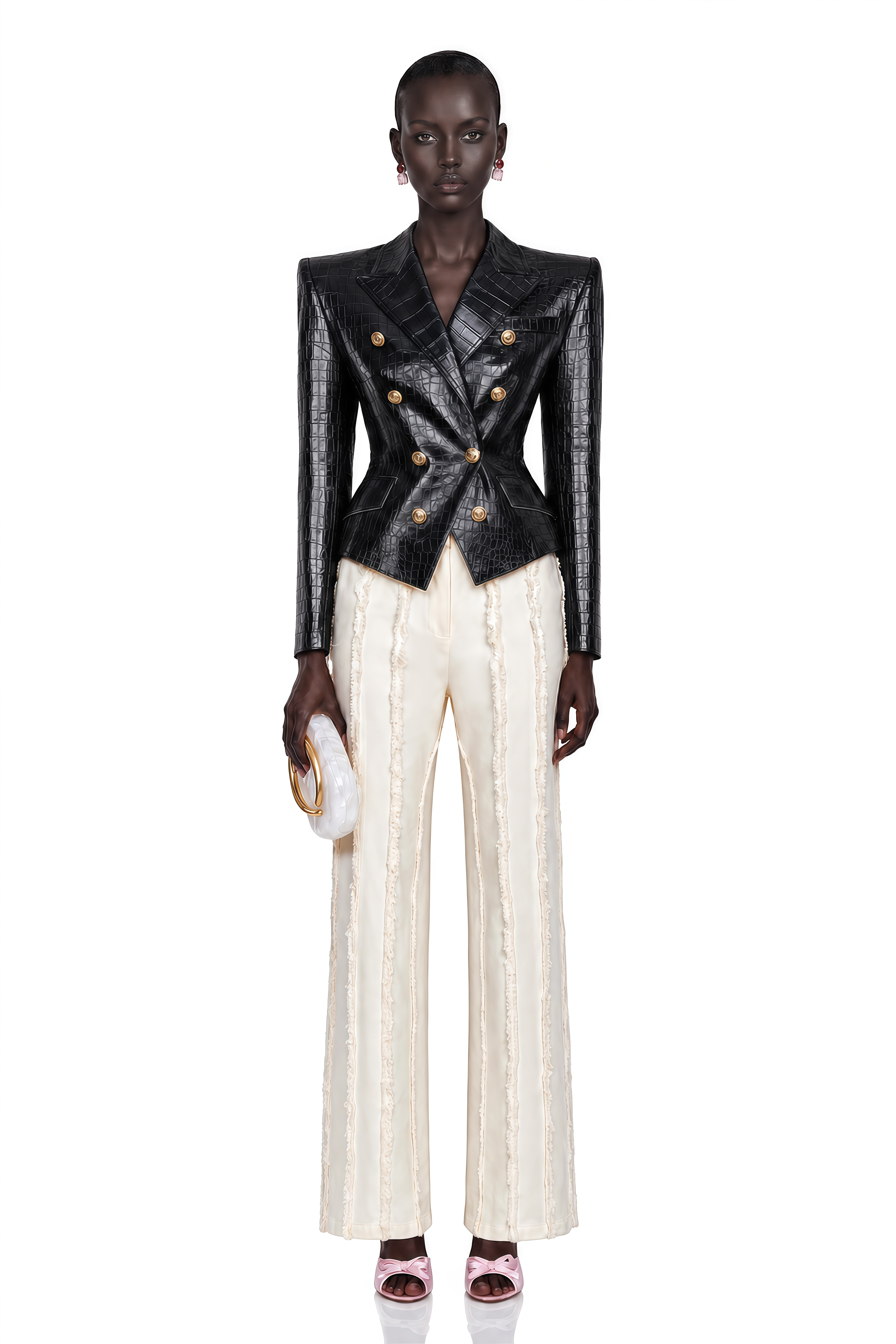 Élodie Black Cinched-Waist Leather Jacket