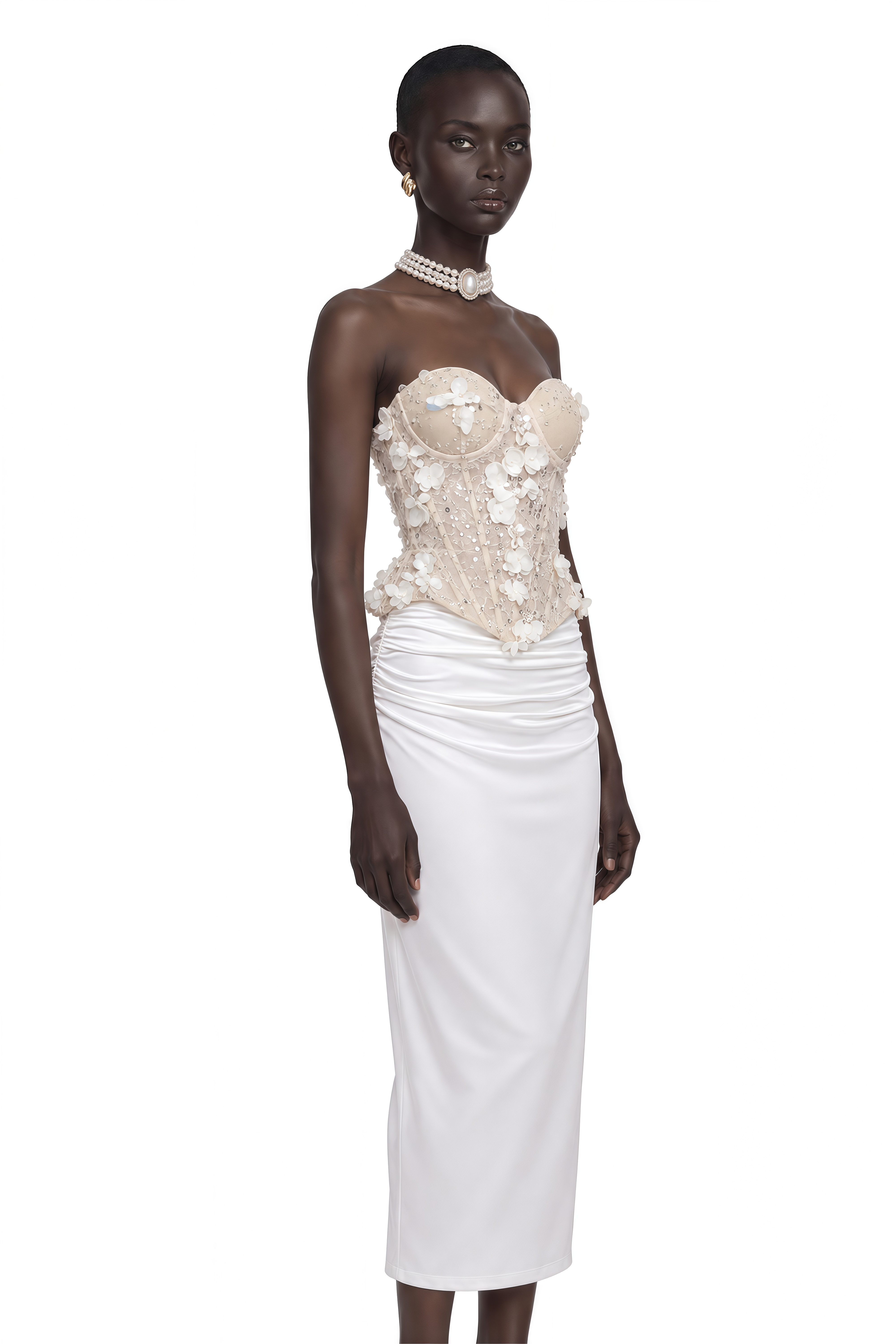 Sisanda White Top & Skirt Set with 3D Petals