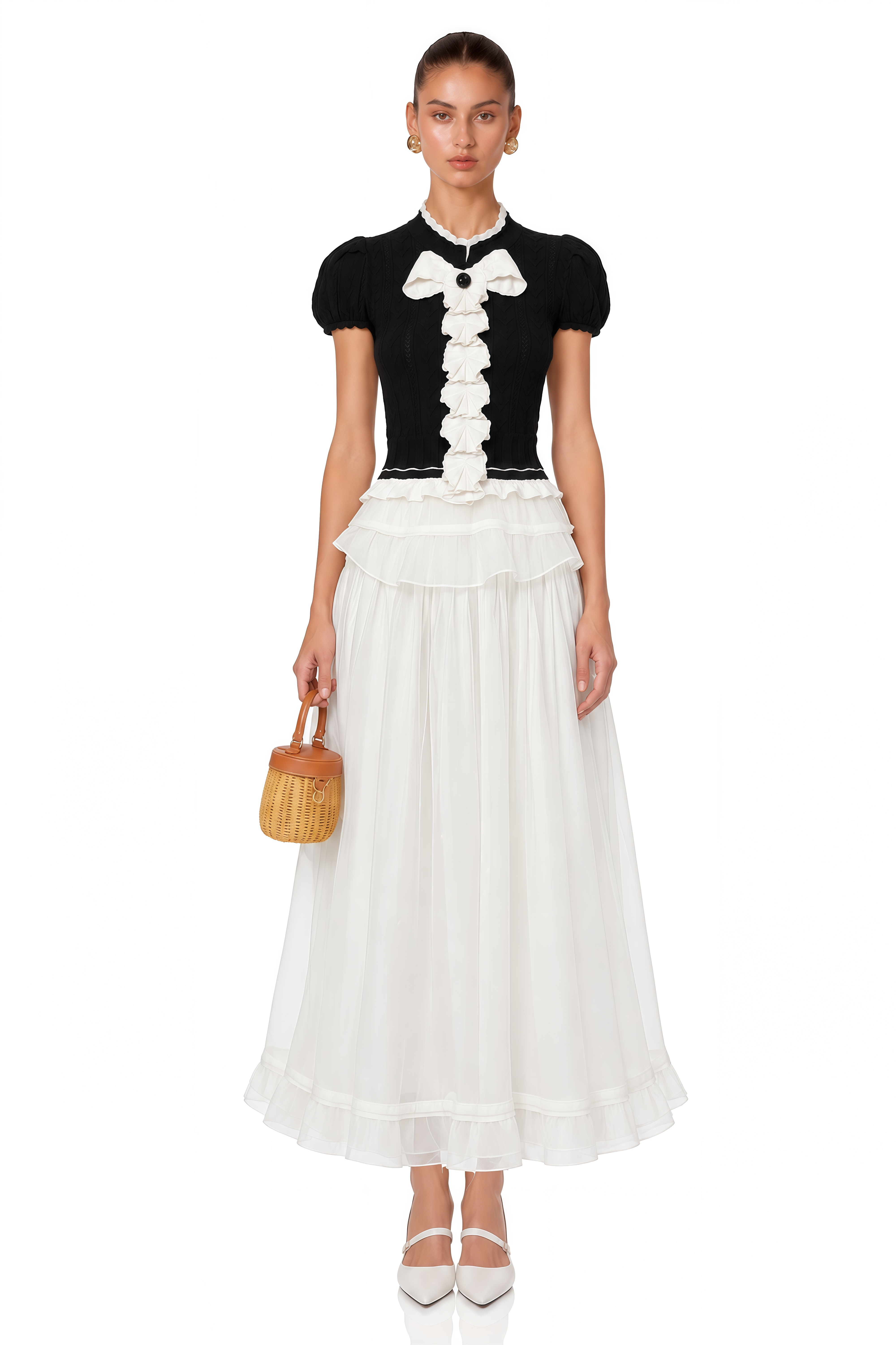 Scarlett Black Ruffled Knit Top with Bow & Skirt Set