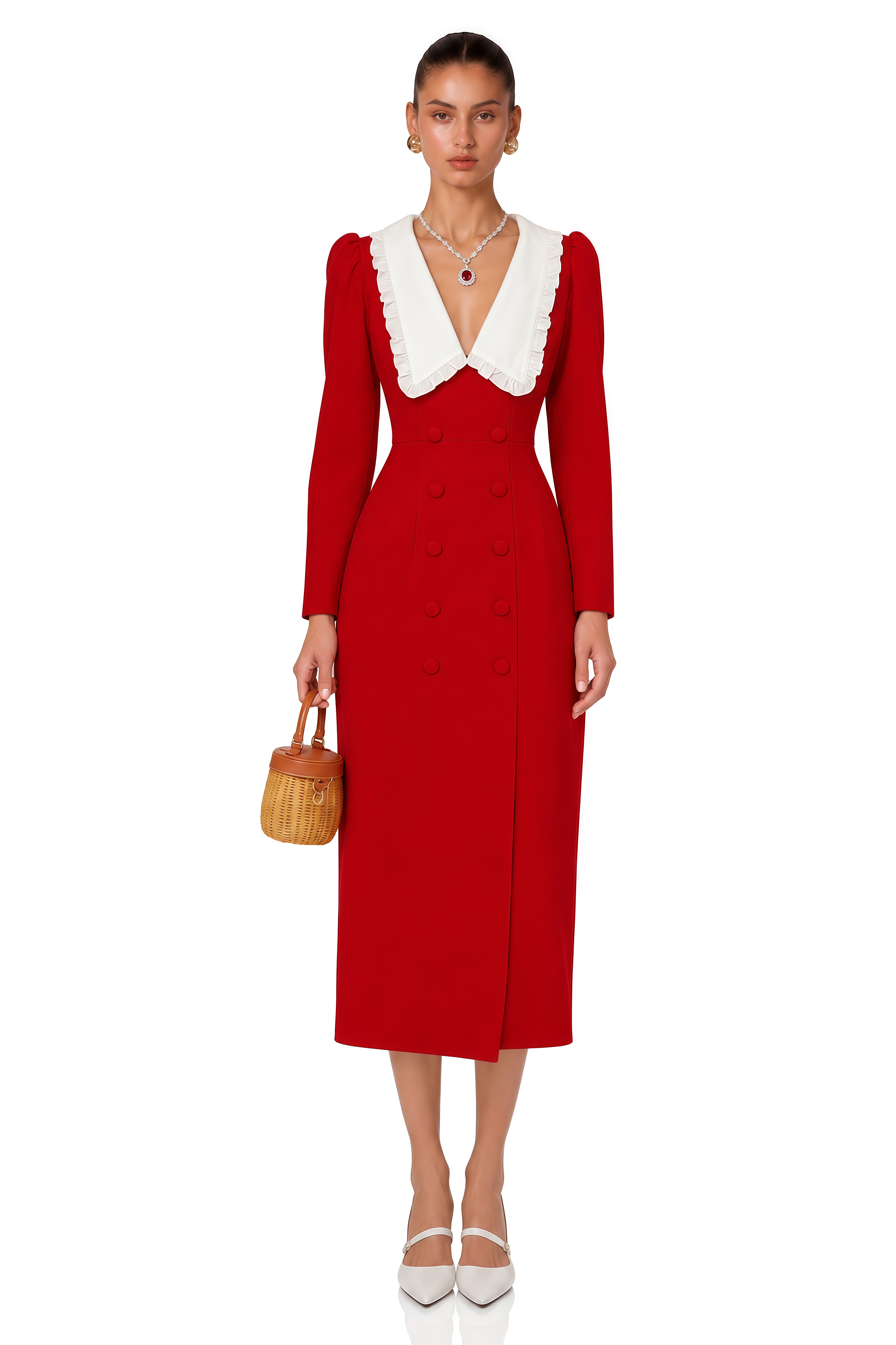 Rorie Red Double-Breasted Blazer Midi Dress
