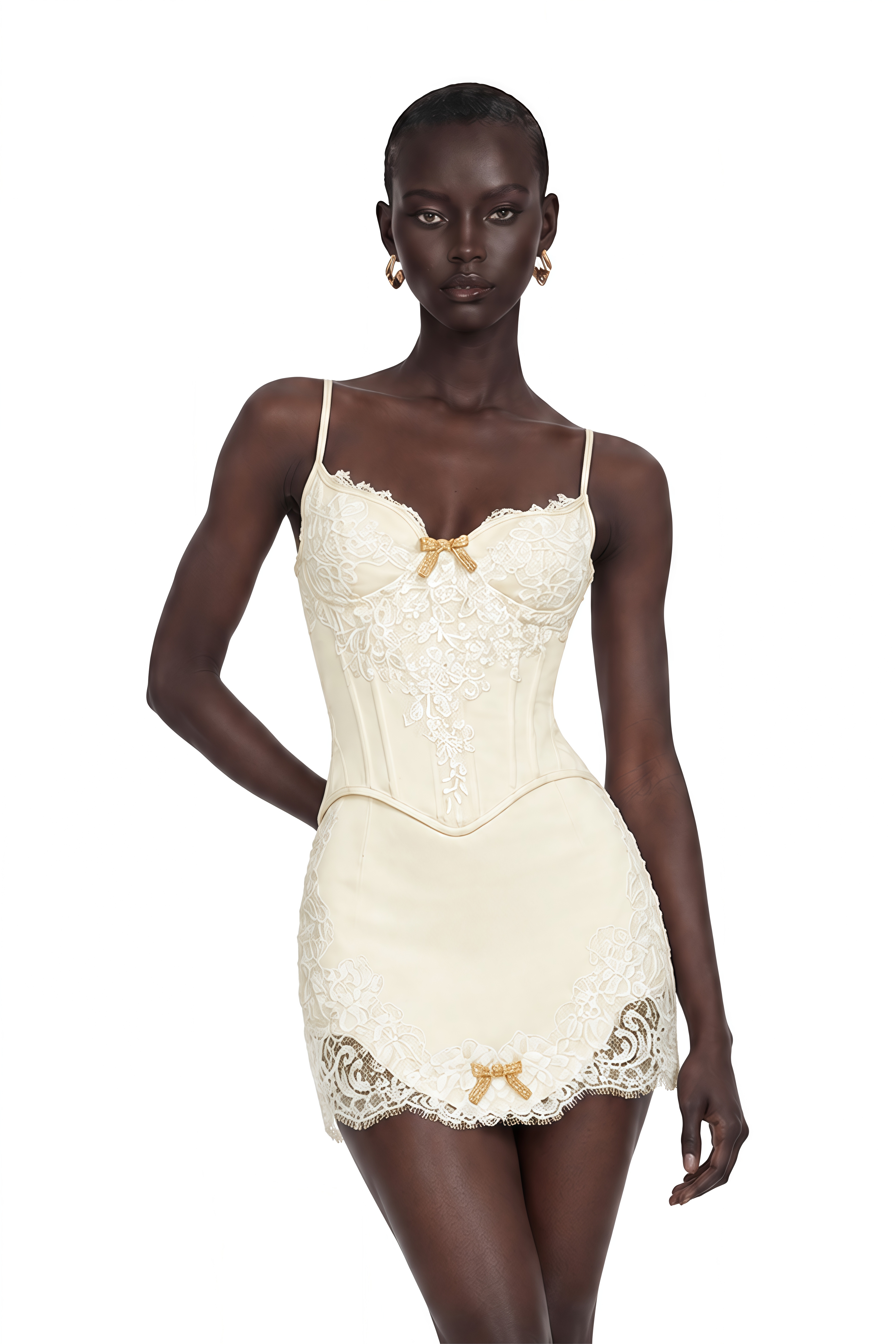 Blanca Champagne Lace Panel Top & Skirt Set