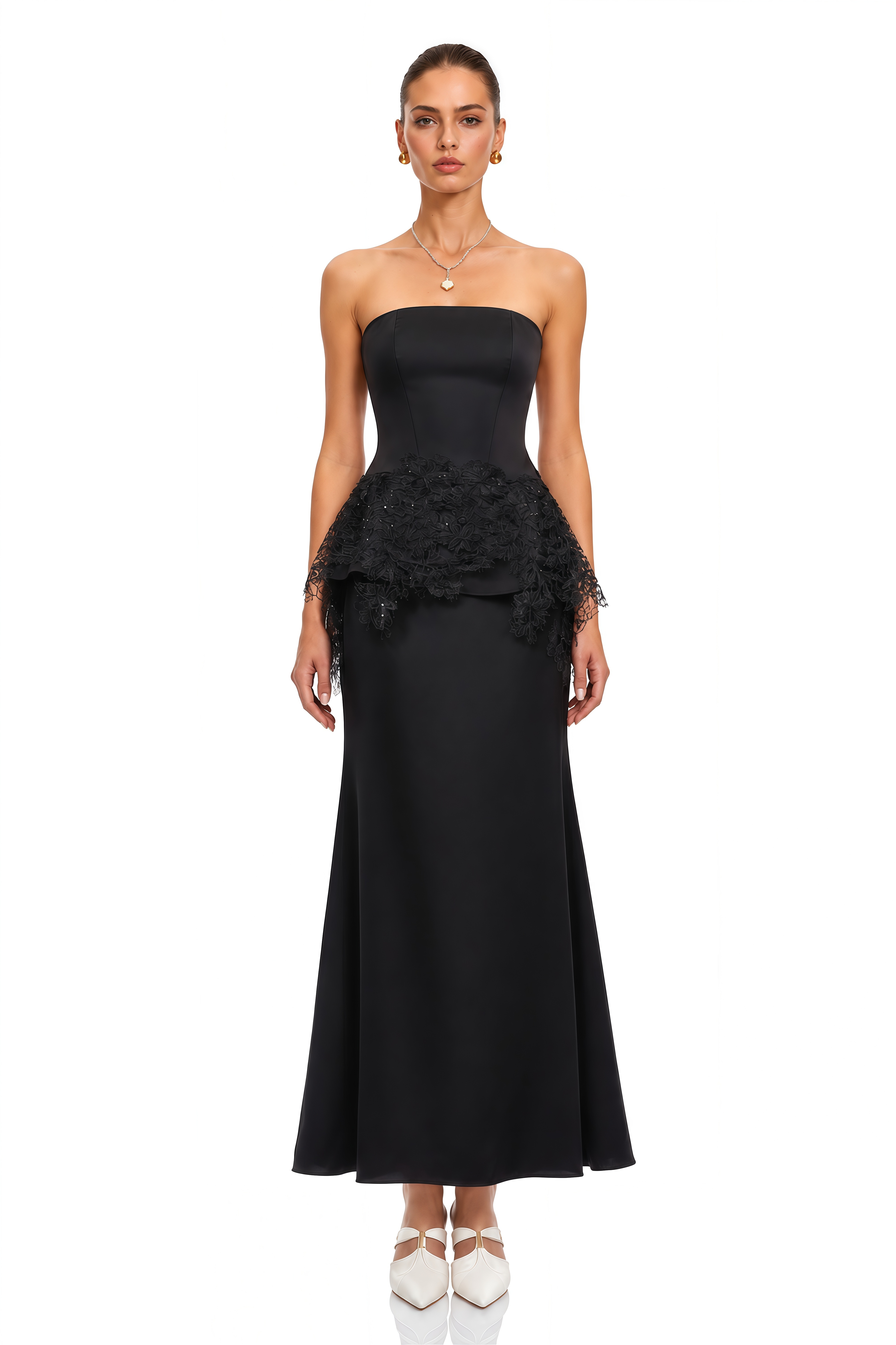 Lucrezia Black Strapless Lace Top & Skirt Set