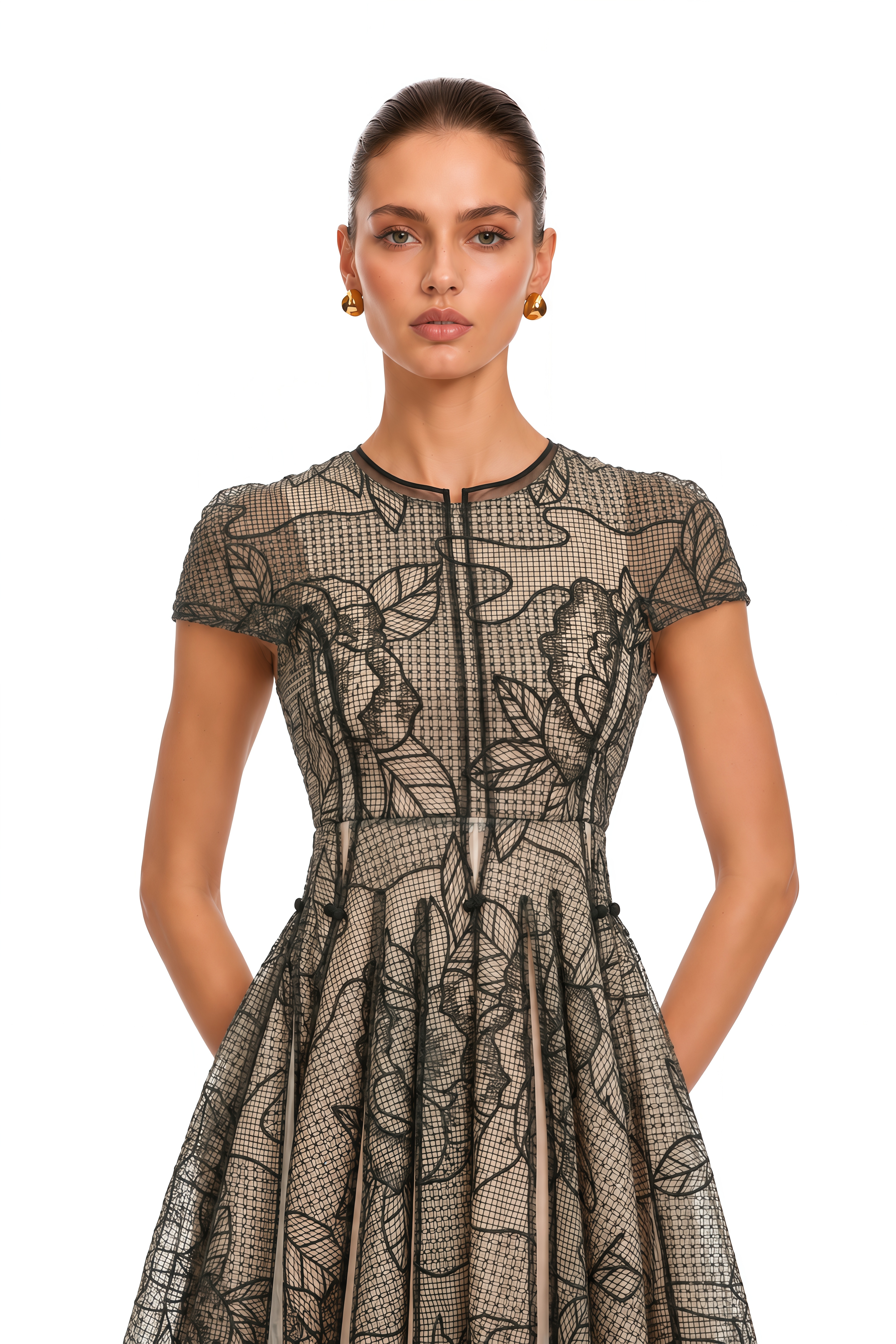 Sisanda Black Semi Sheer Floral Midi Dress