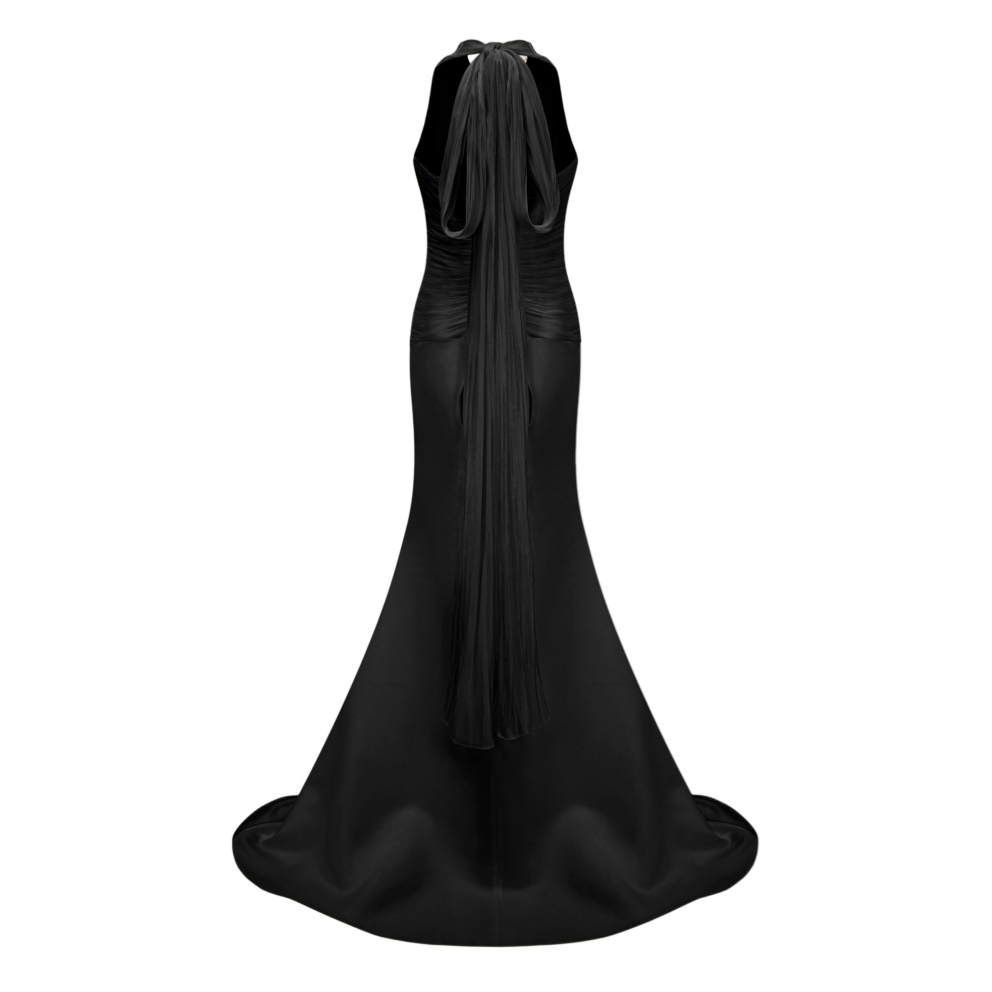 Emmeline Black Train Design Gathered Maxi Dress