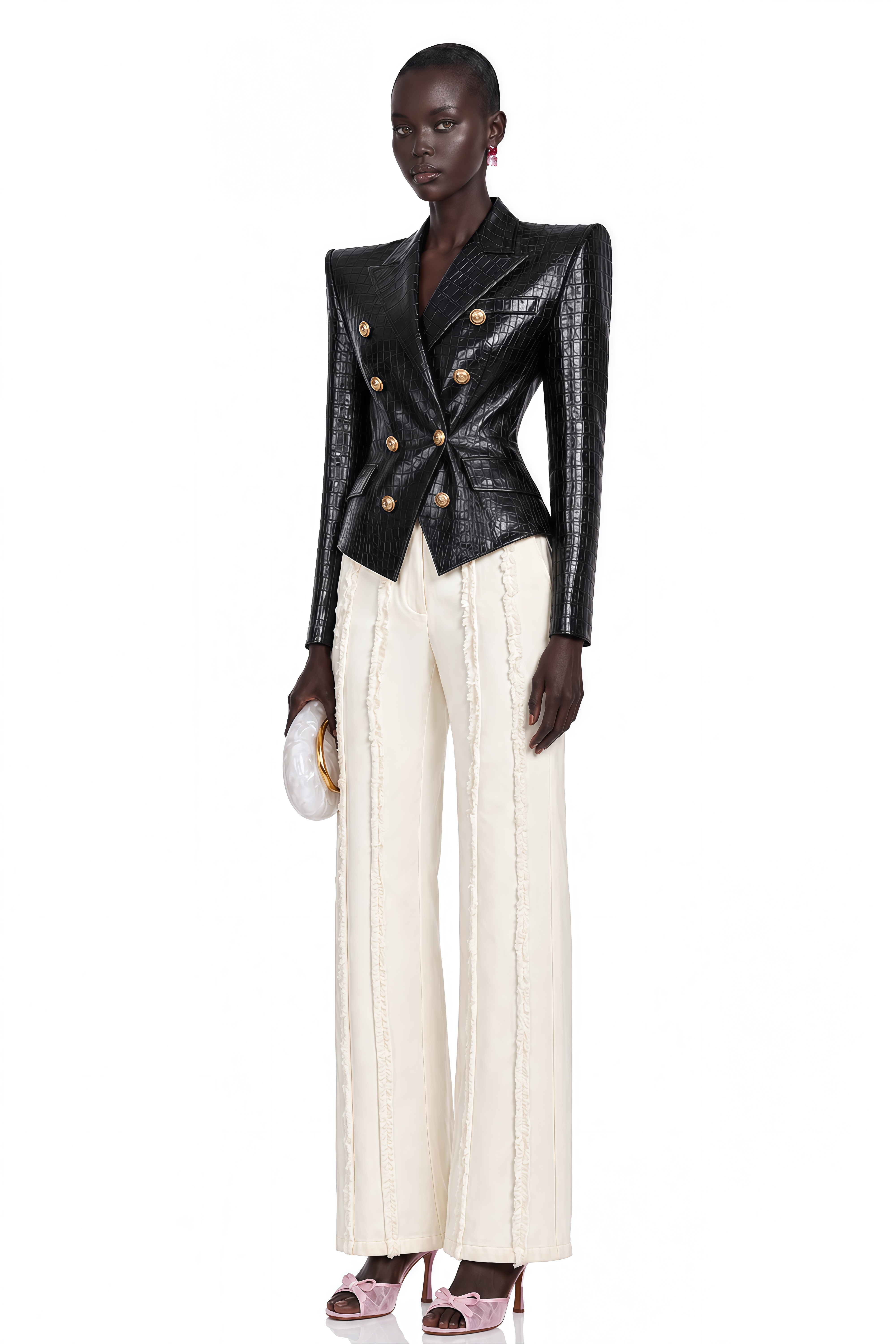 Élodie Black Cinched-Waist Leather Jacket