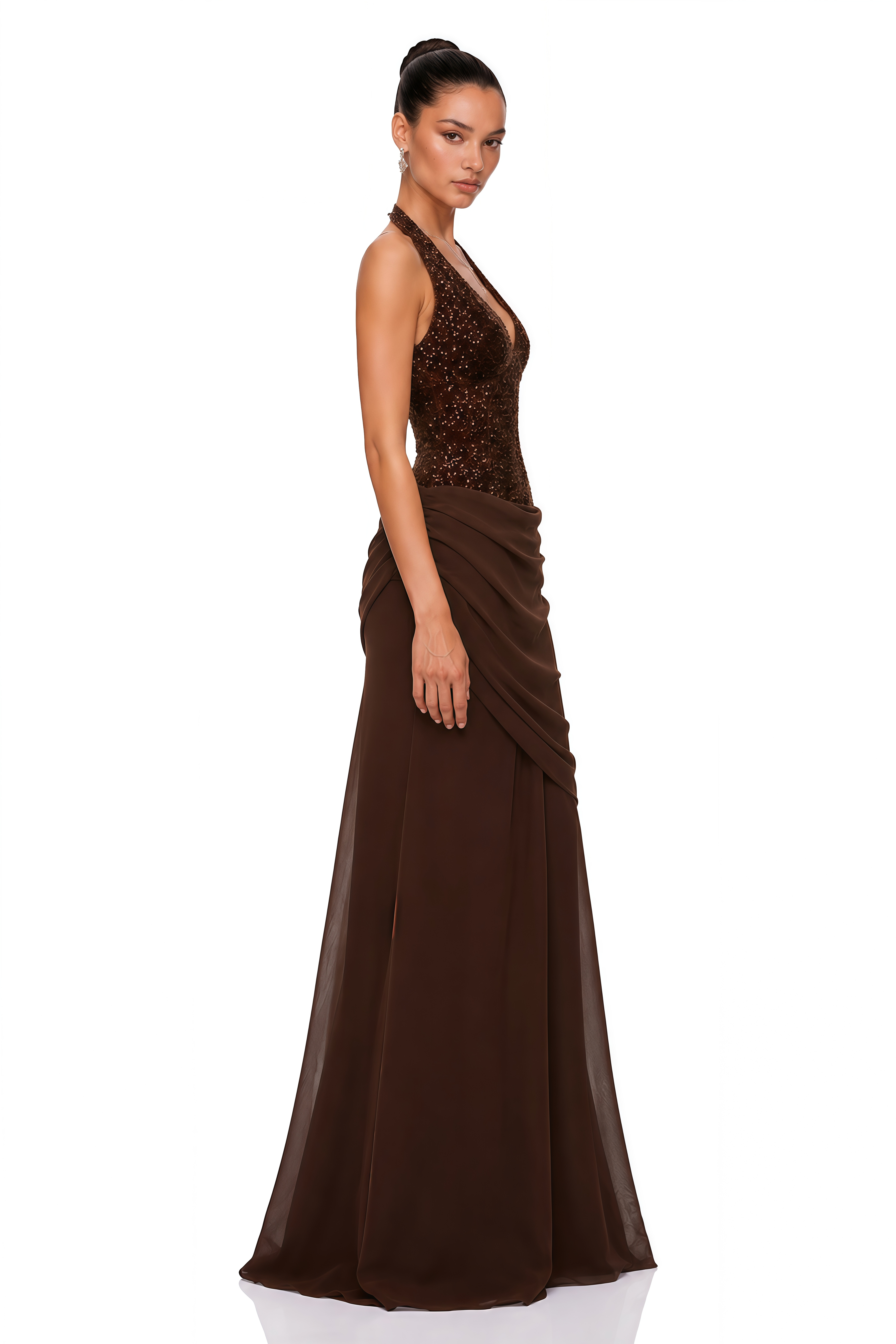 Emma Brown Halterneck Sequin Panel Maxi Gown