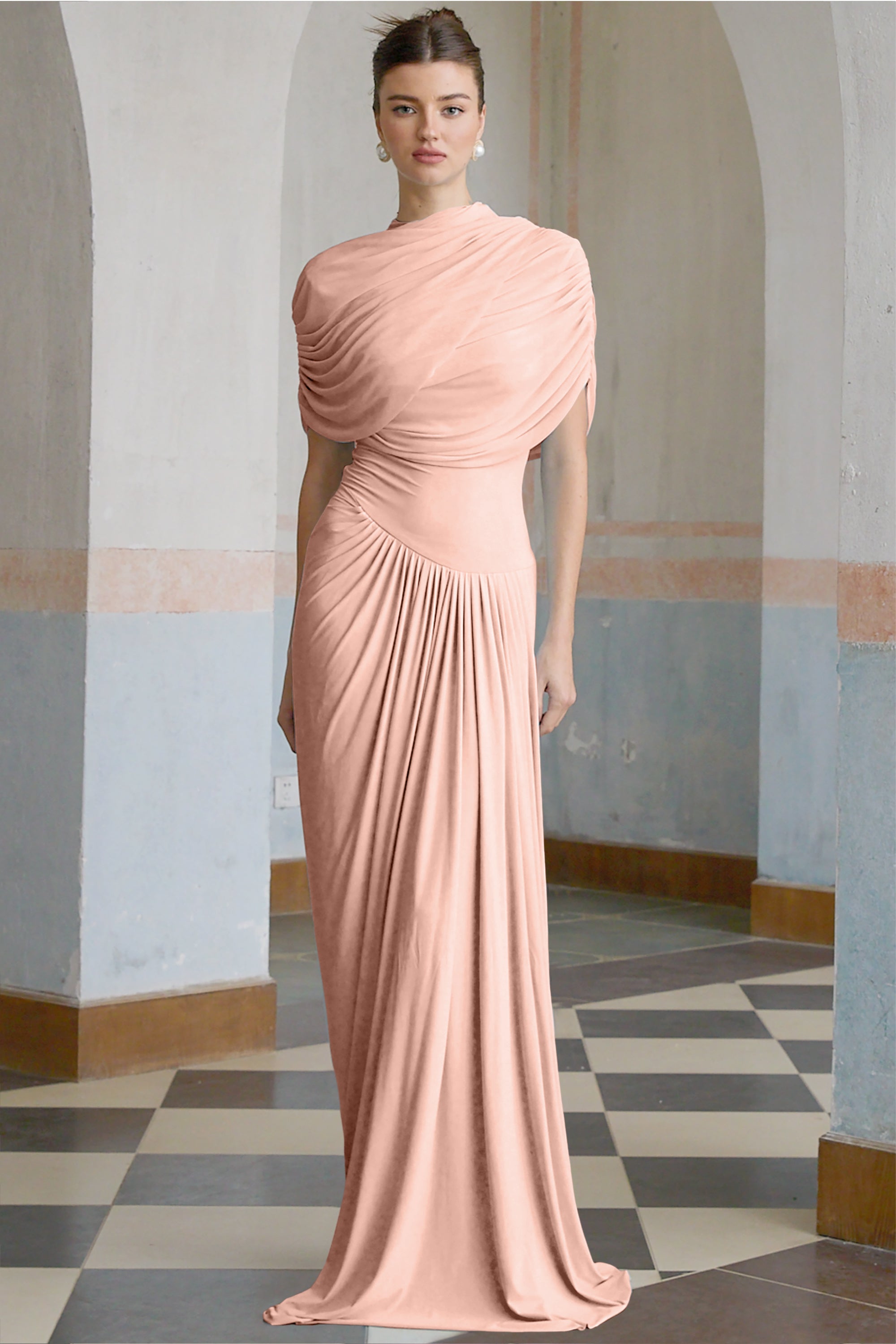 Pink Asymmetrical Maxi Dress