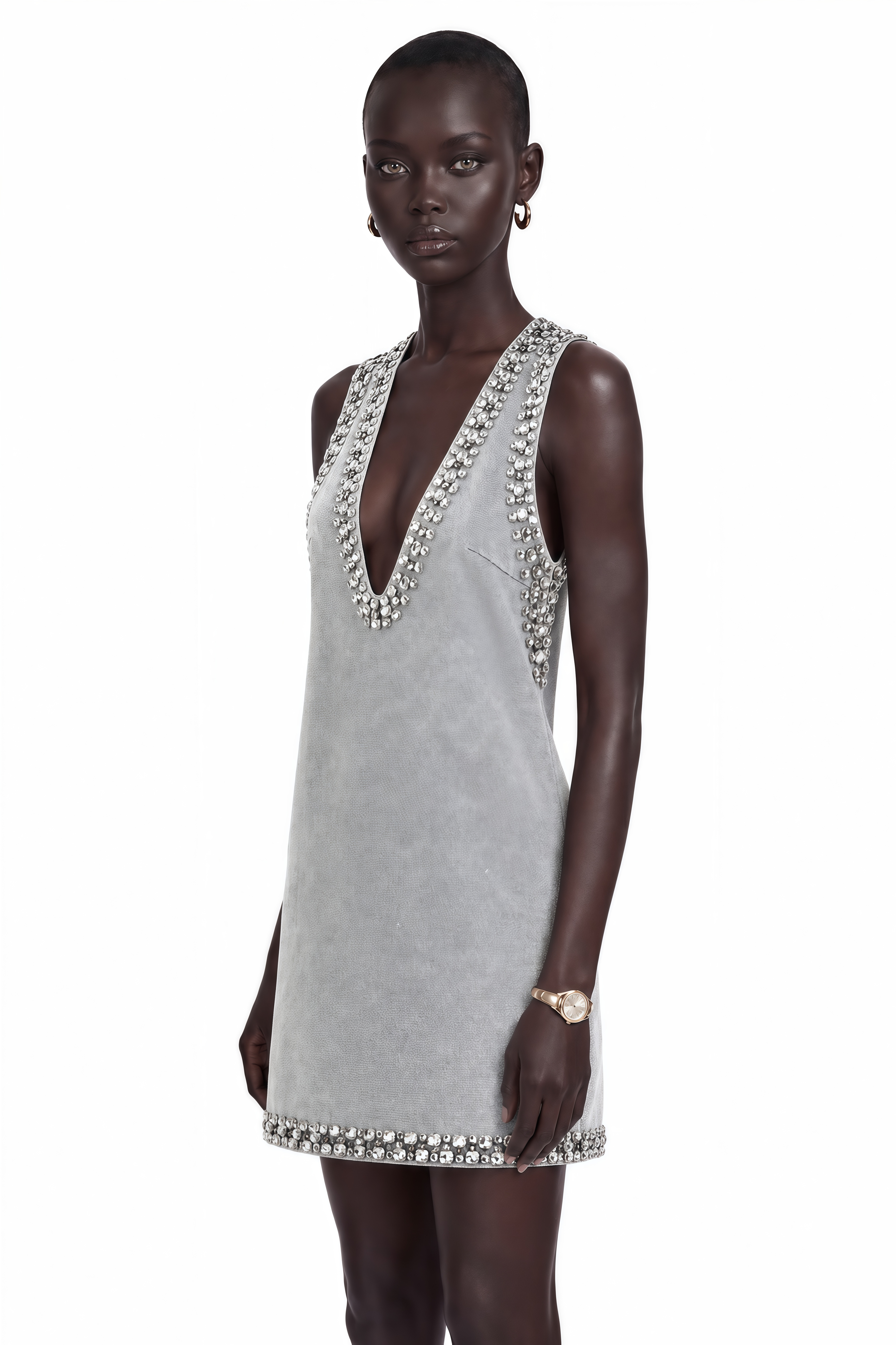 Daphné Blue Crystal Sleeveless Denim Mini Dress