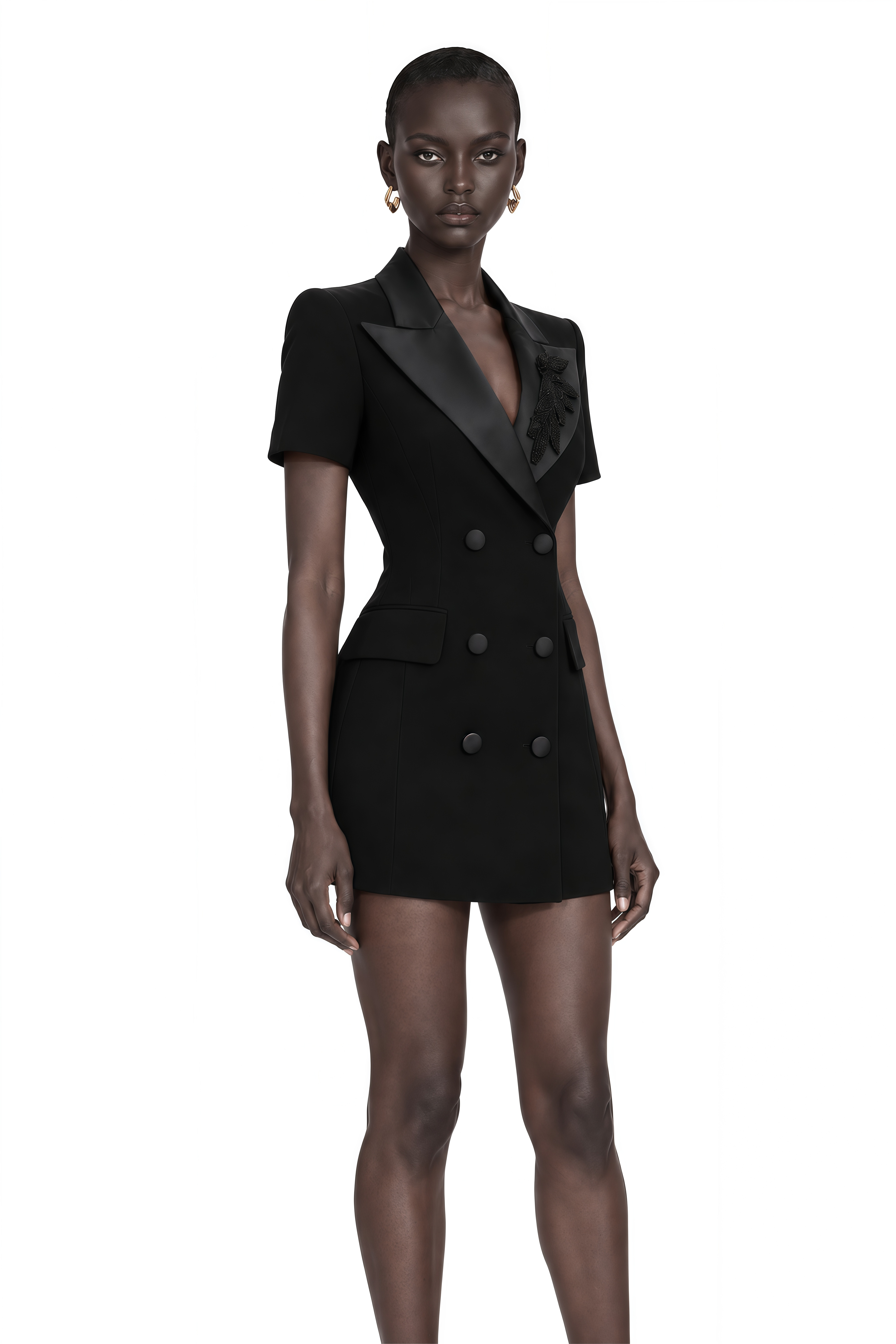 Daniella Black Double-Breasted Embroidered Blazer Dress