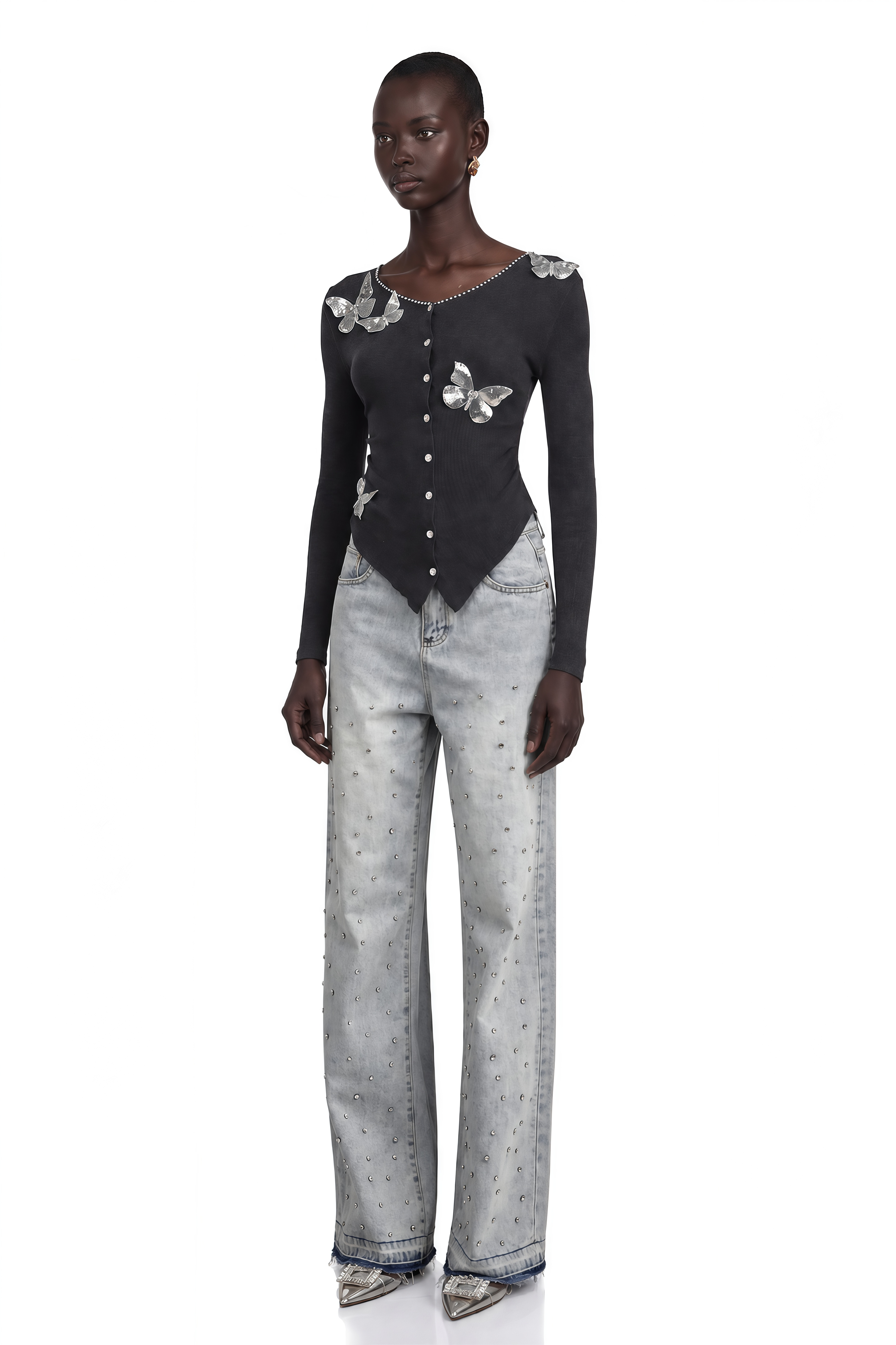 Anastasie Grey Sequined Butterfly-Motif Cardigan
