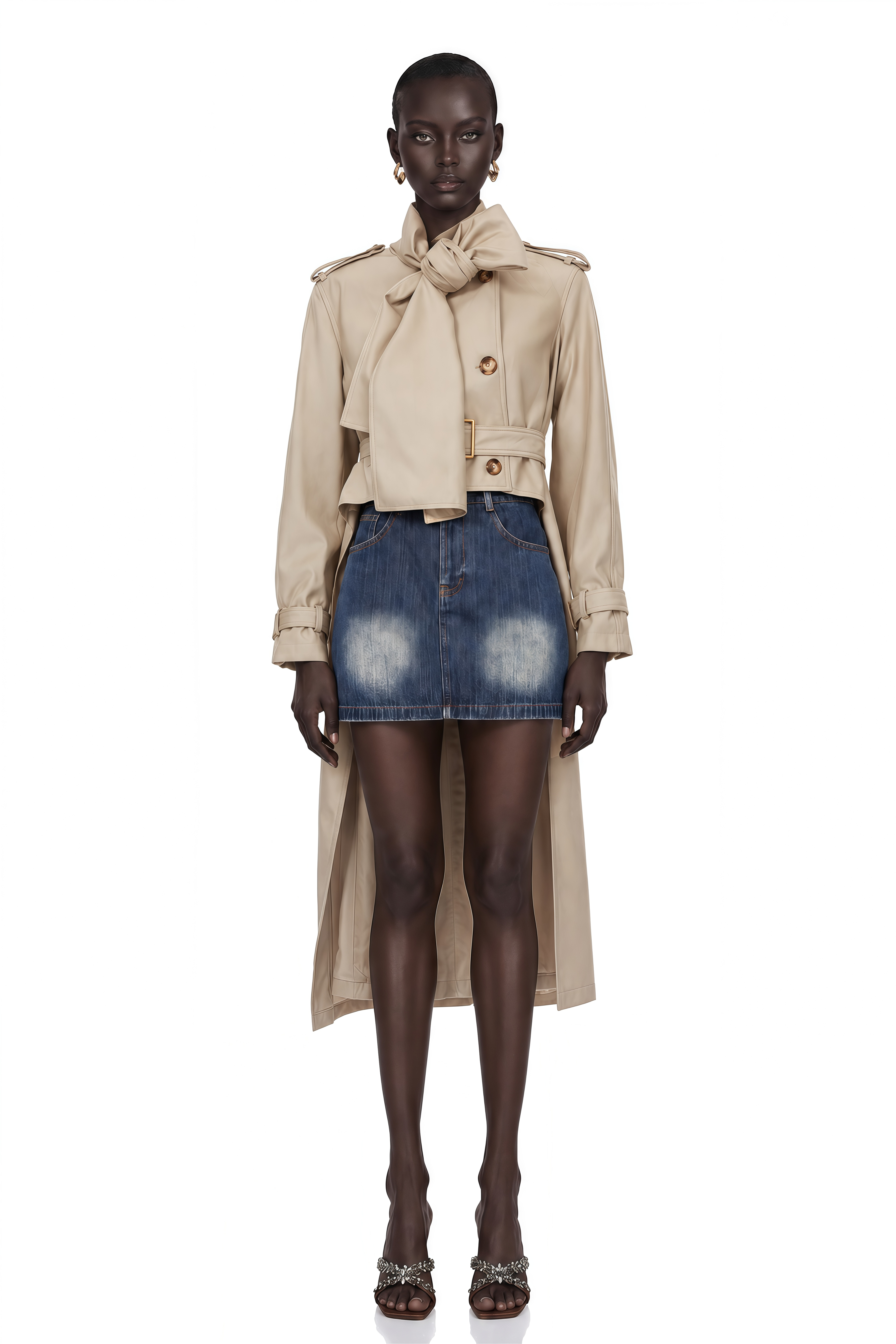 Szabina Khaki Asymmetrical Short Trench Coat