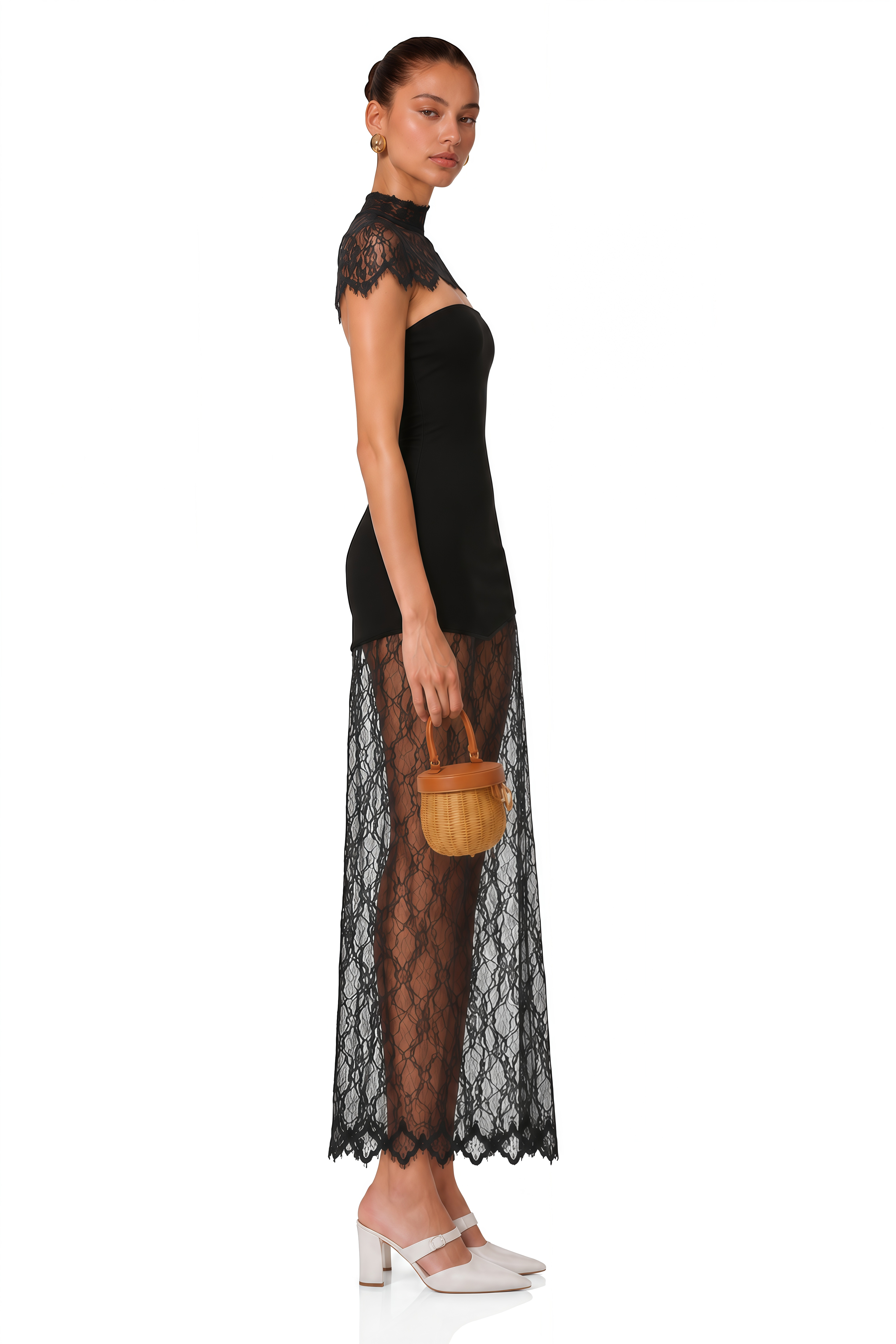 Arianna Black Floral Lace Shawl & Dress Matching Set