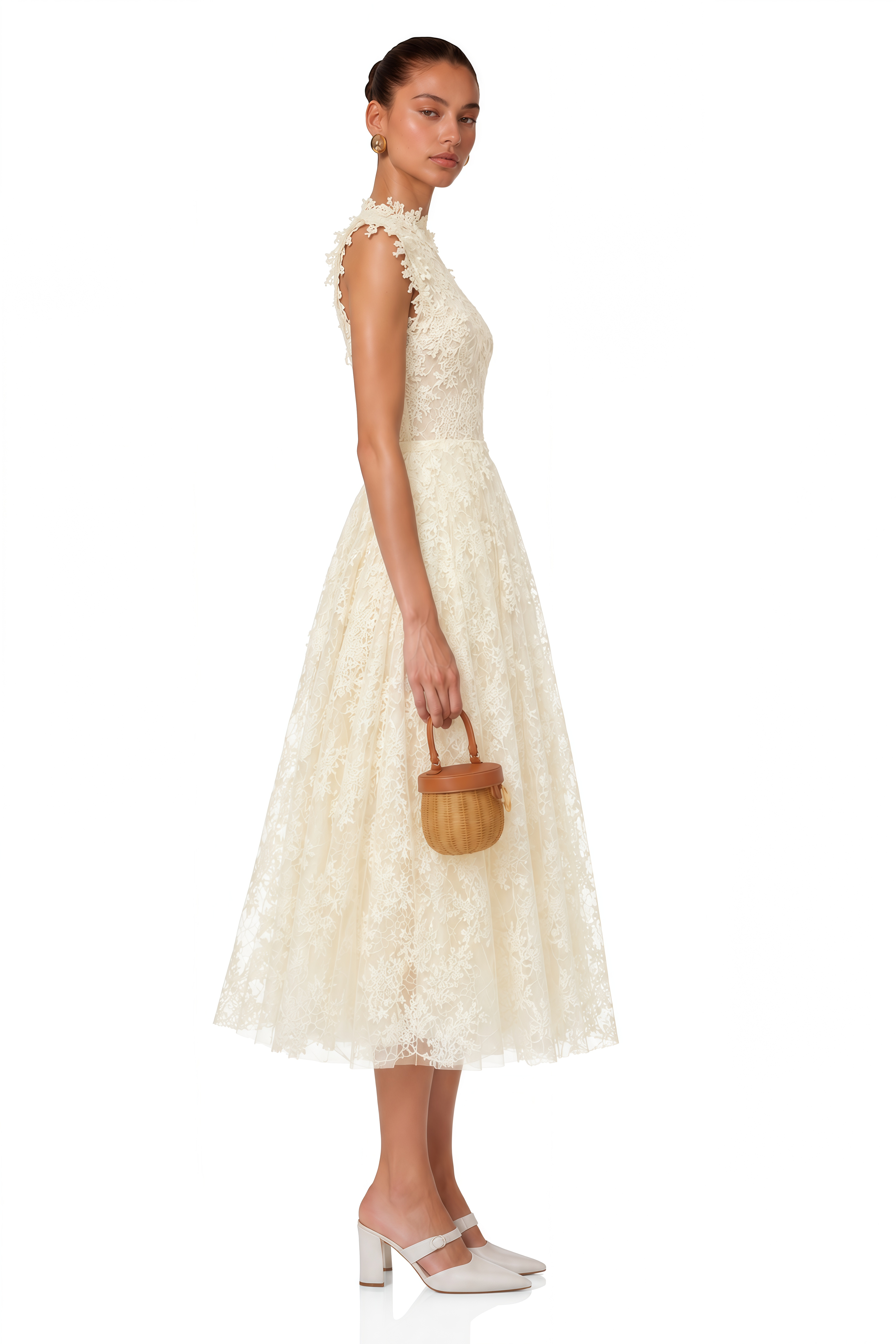 Assunta White Floral Embroidered Midi Dress
