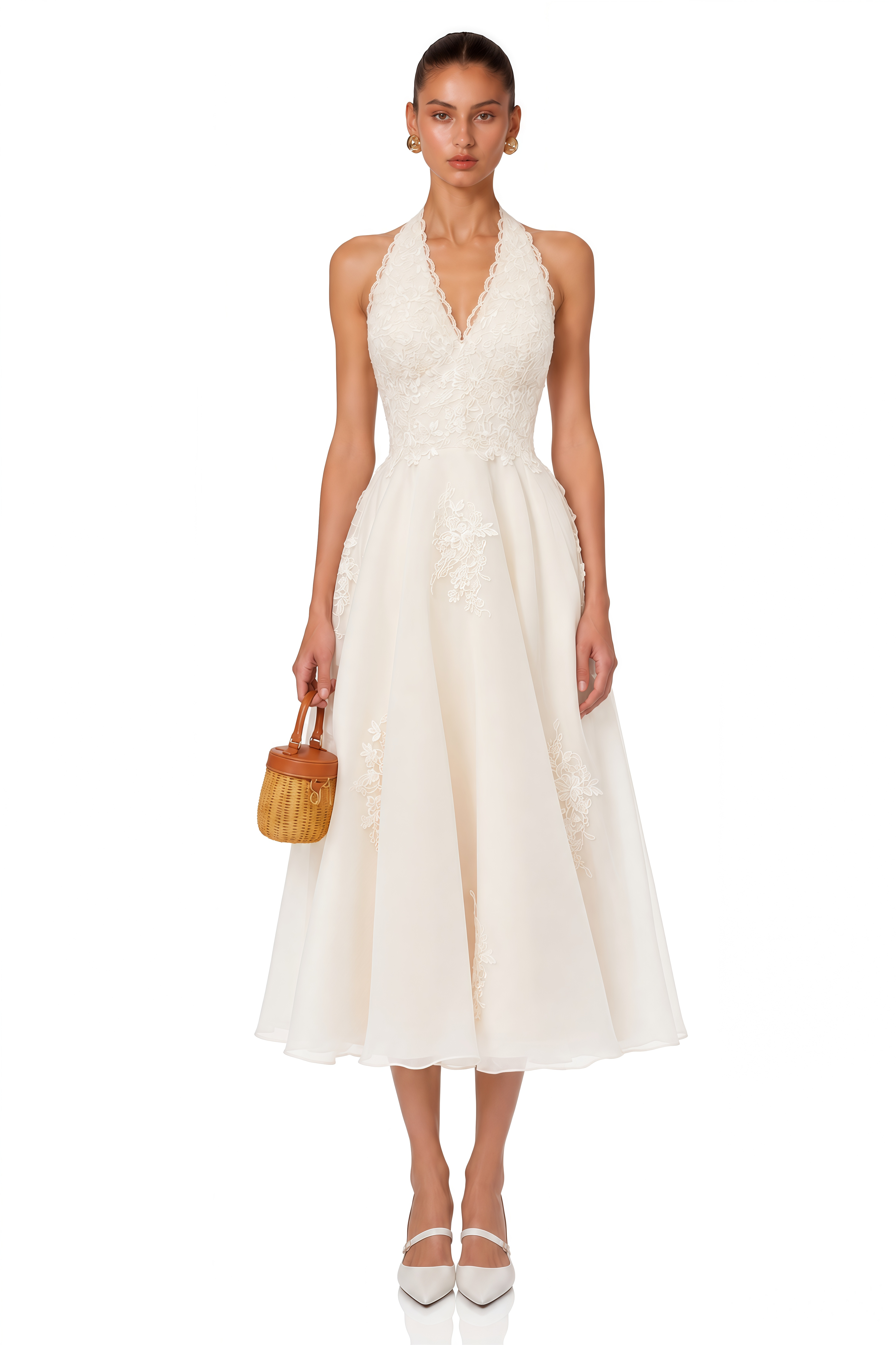 Jasmine White Lace Sweetheart Midi Dress