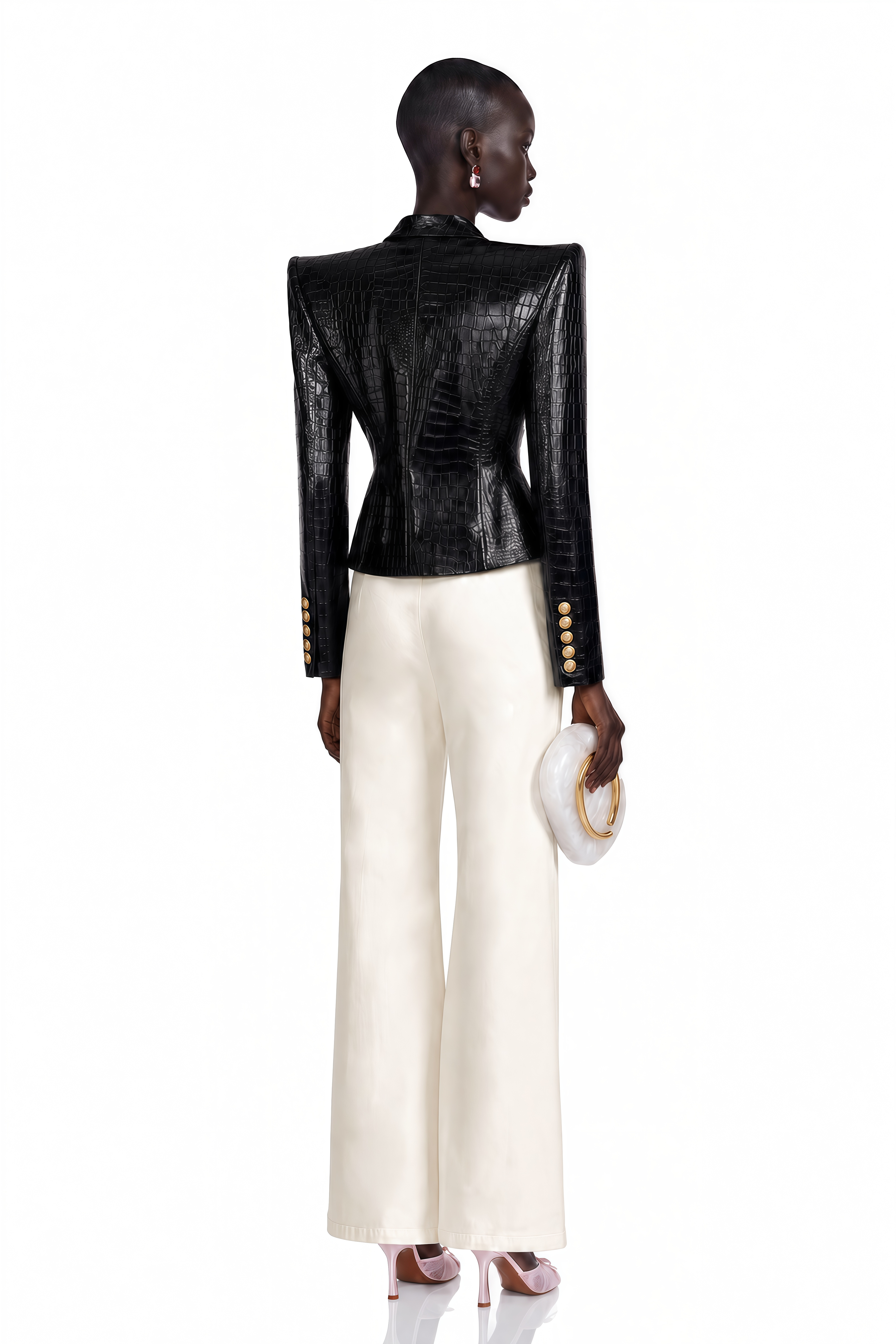 Élodie Black Cinched-Waist Leather Jacket