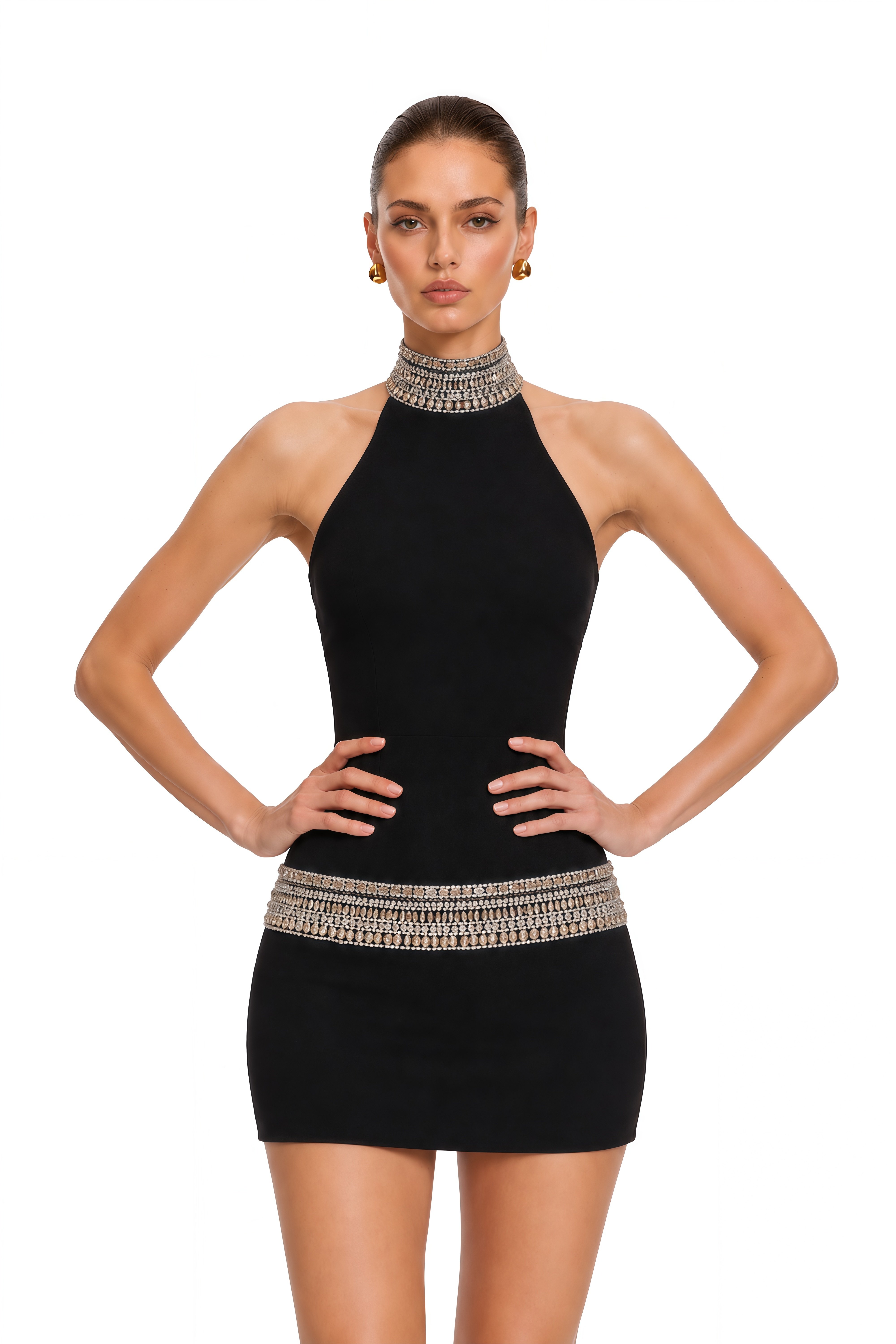 Brenda Black Halterneck Rhinestone Mini Dress