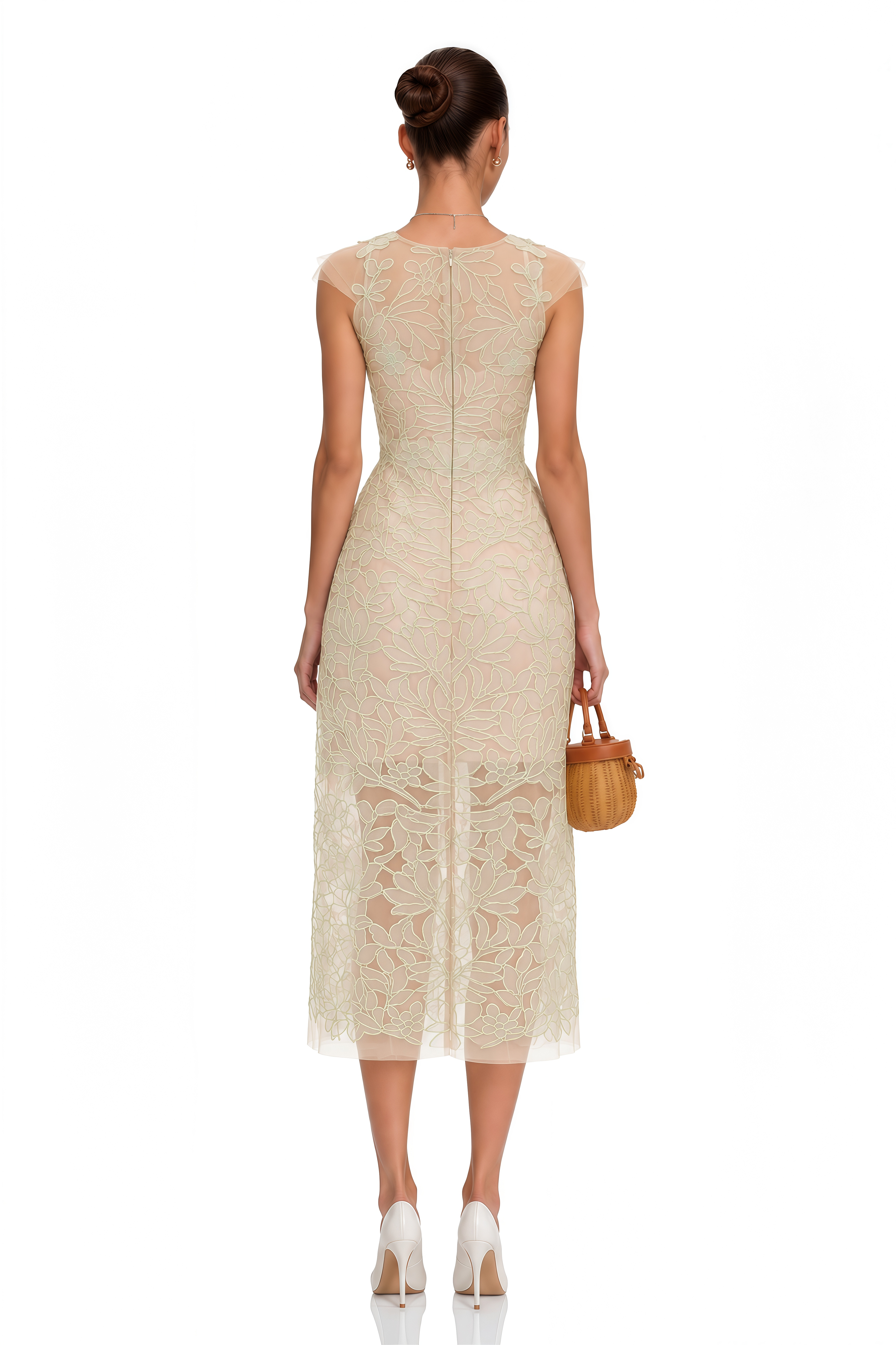 Linnea Green Floral Applique V-Neck Midi Dress