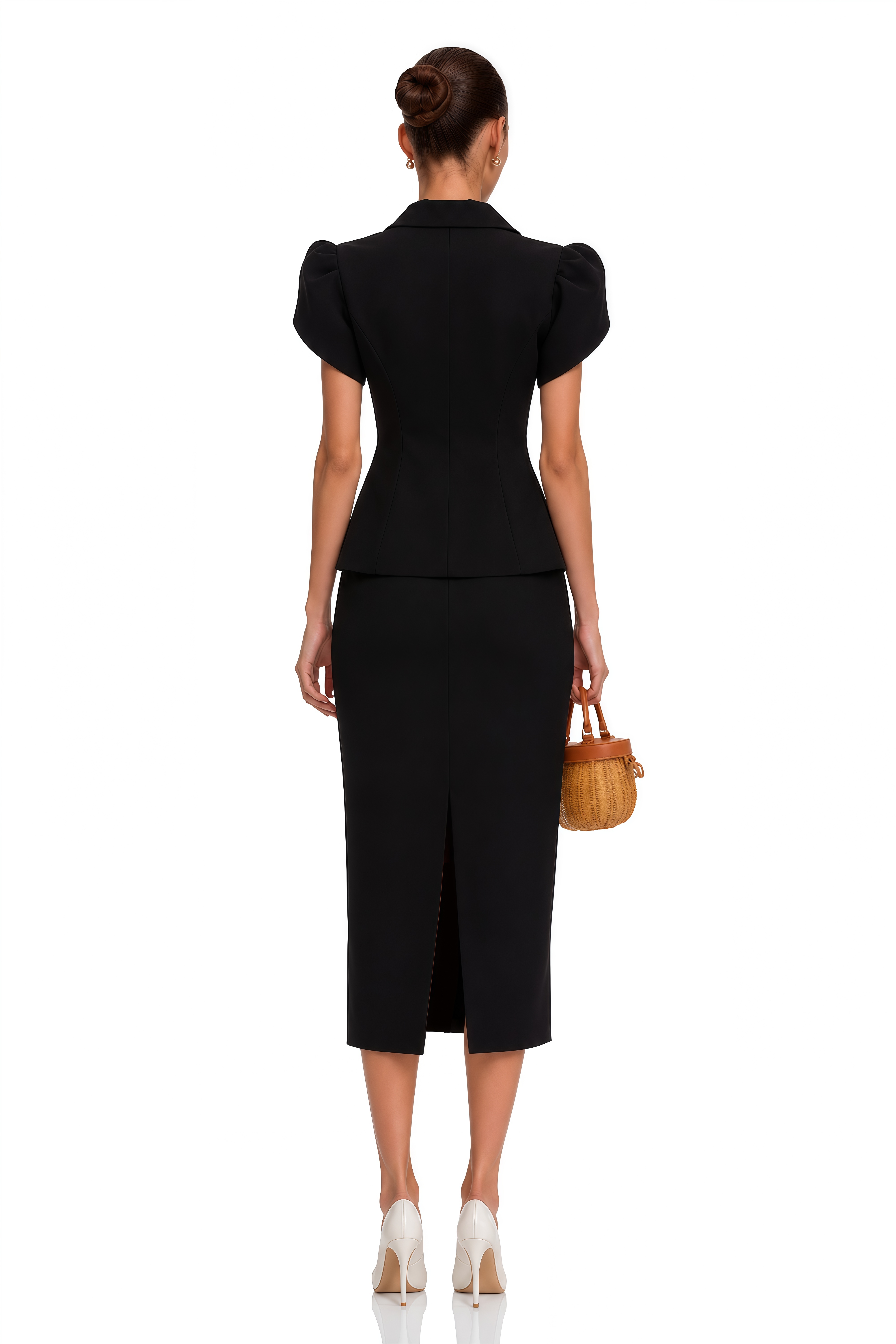 Acharya Black Blouse & Pencil Skirt Set