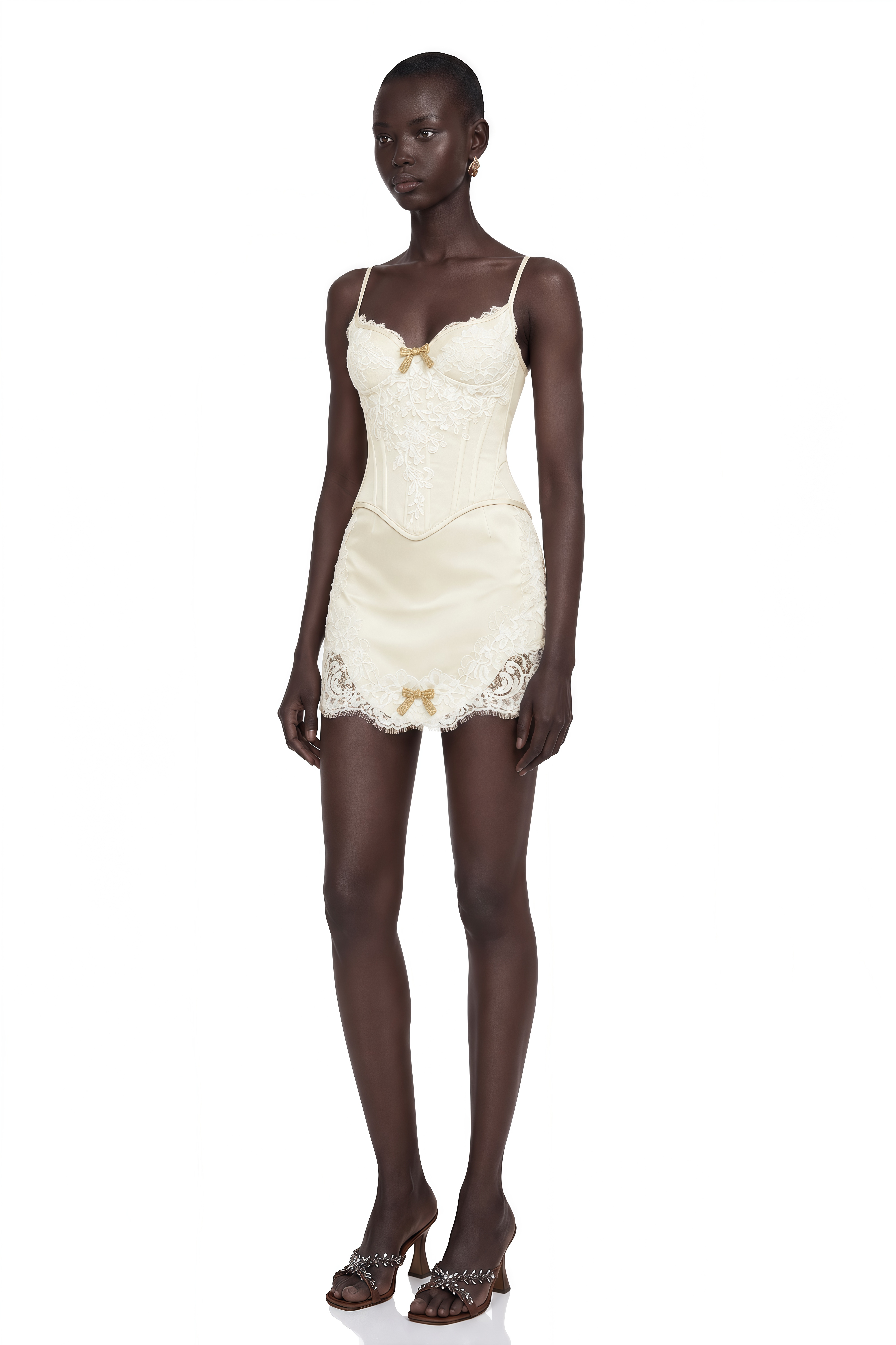 Blanca Champagne Lace Panel Top & Skirt Set