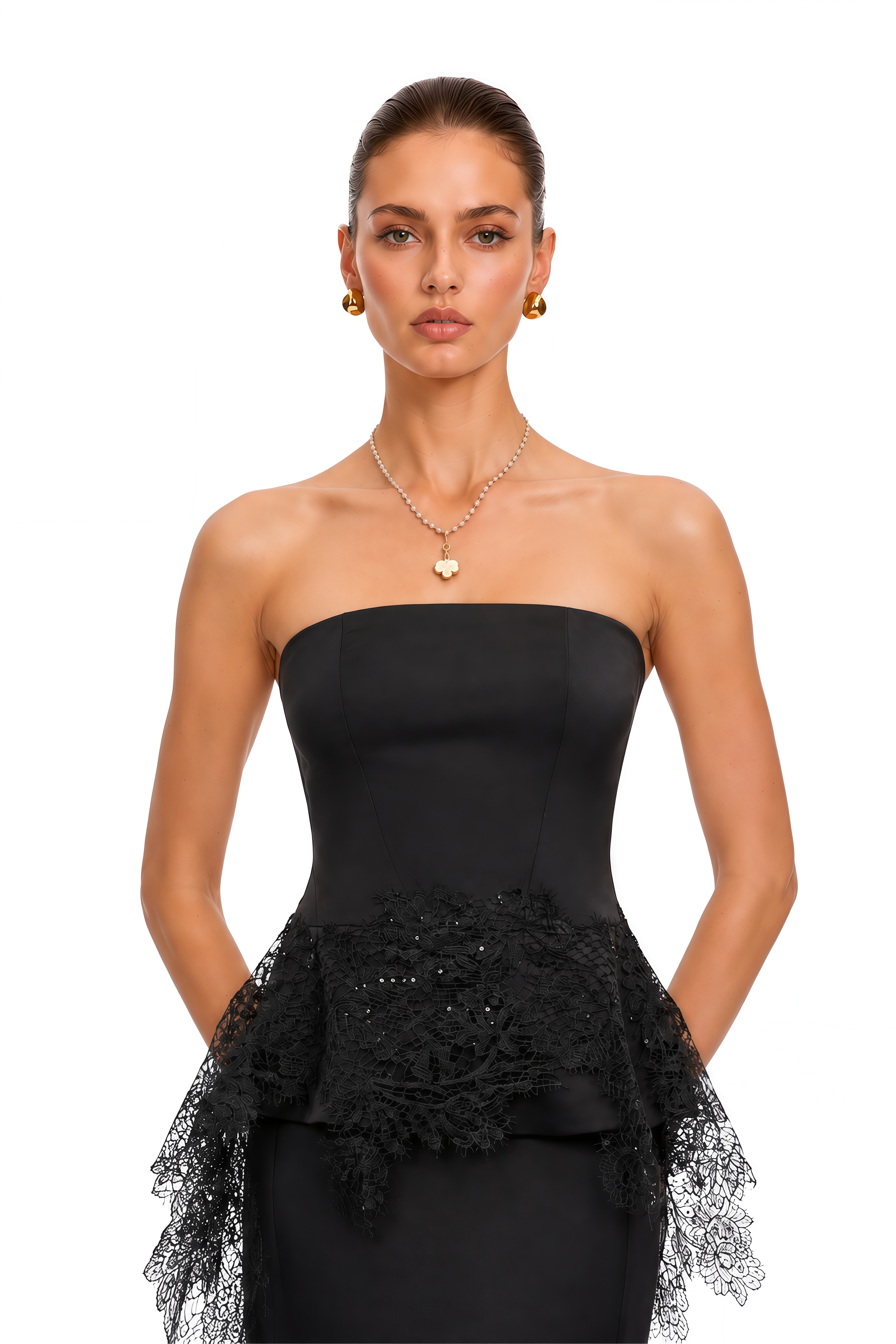 Lucrezia Black Strapless Lace Top & Skirt Set