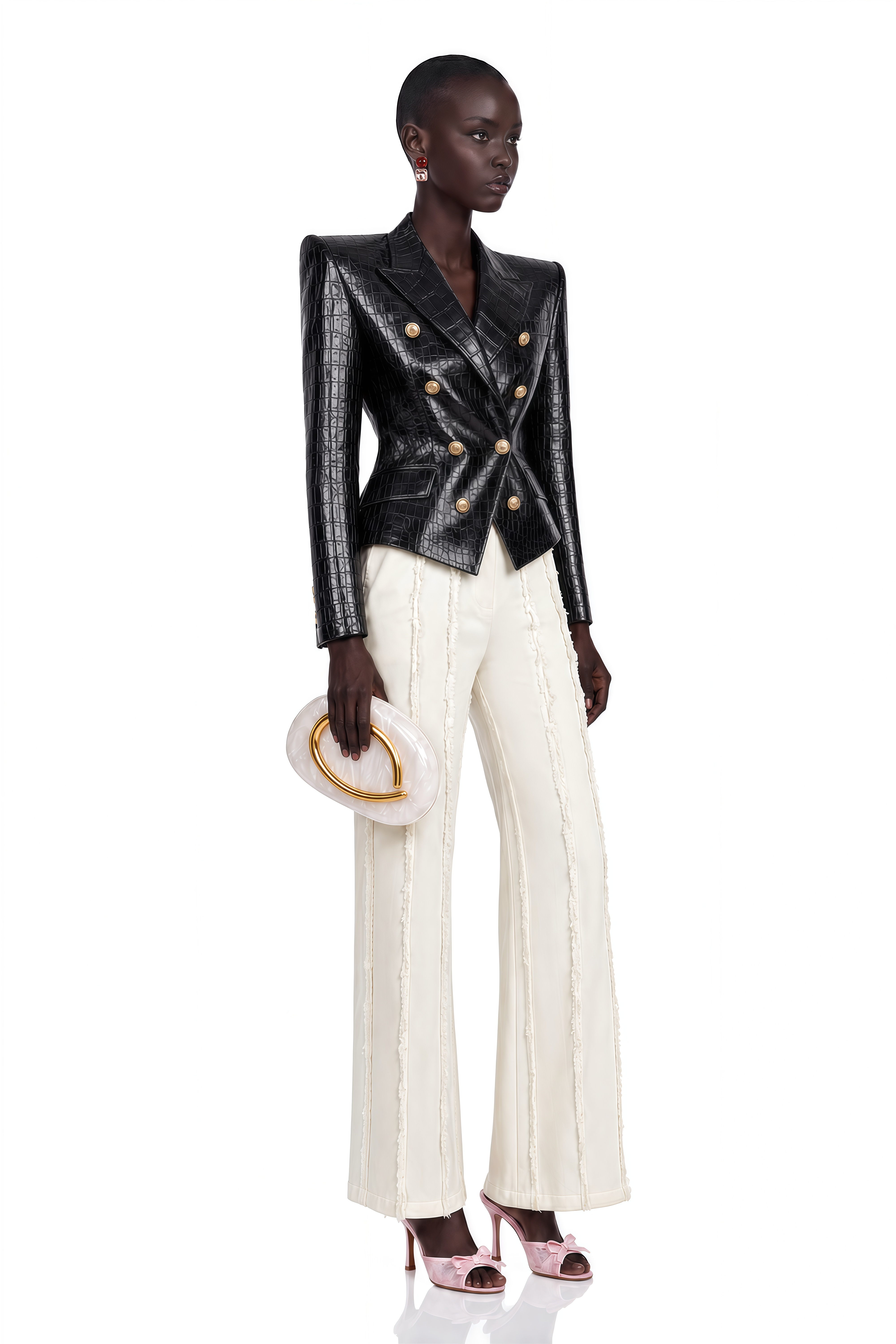 Élodie Black Cinched-Waist Leather Jacket