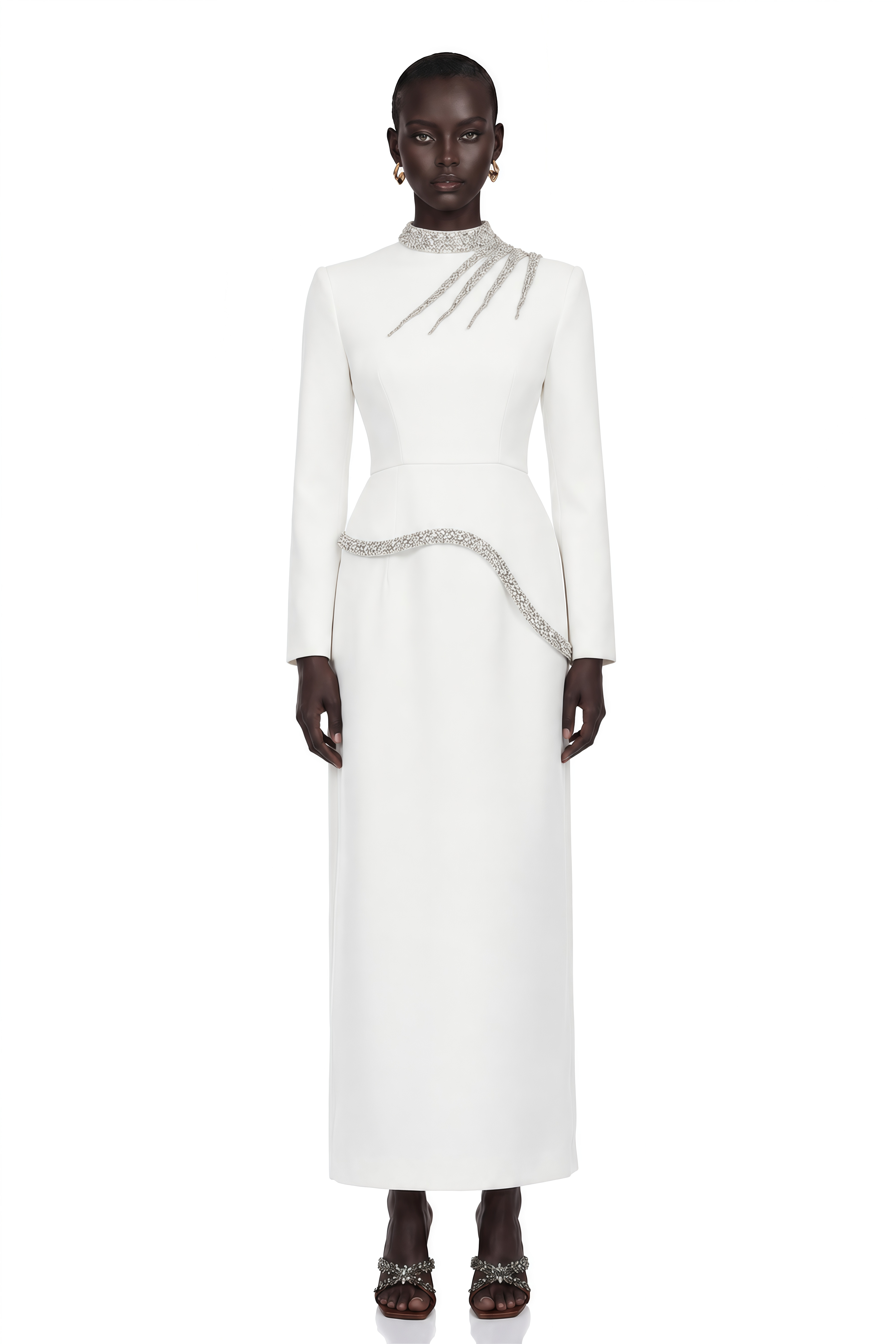 Eleri White Beaded Maxi Dress