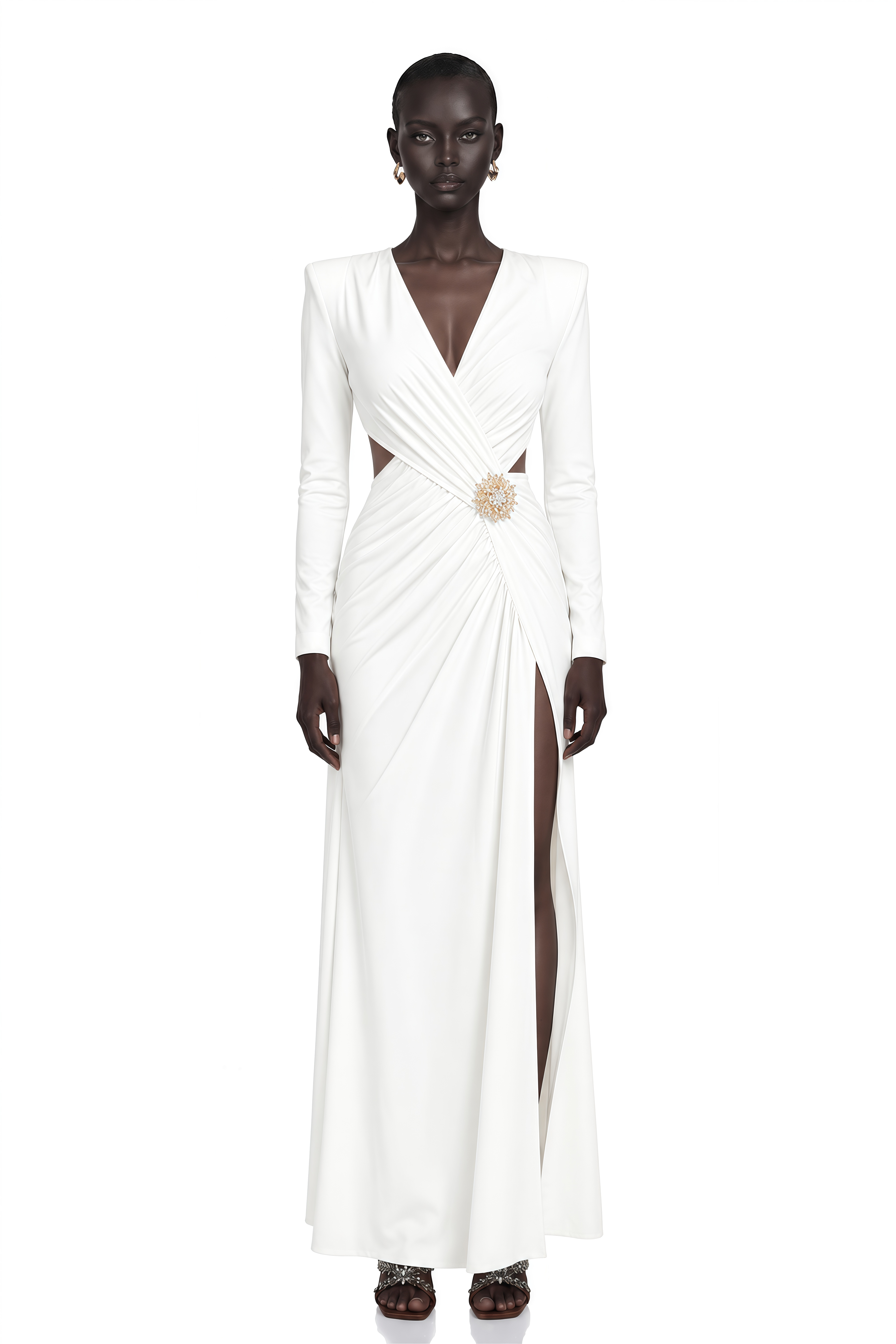 Irena White Cross Front Maxi Dress with Side Slit