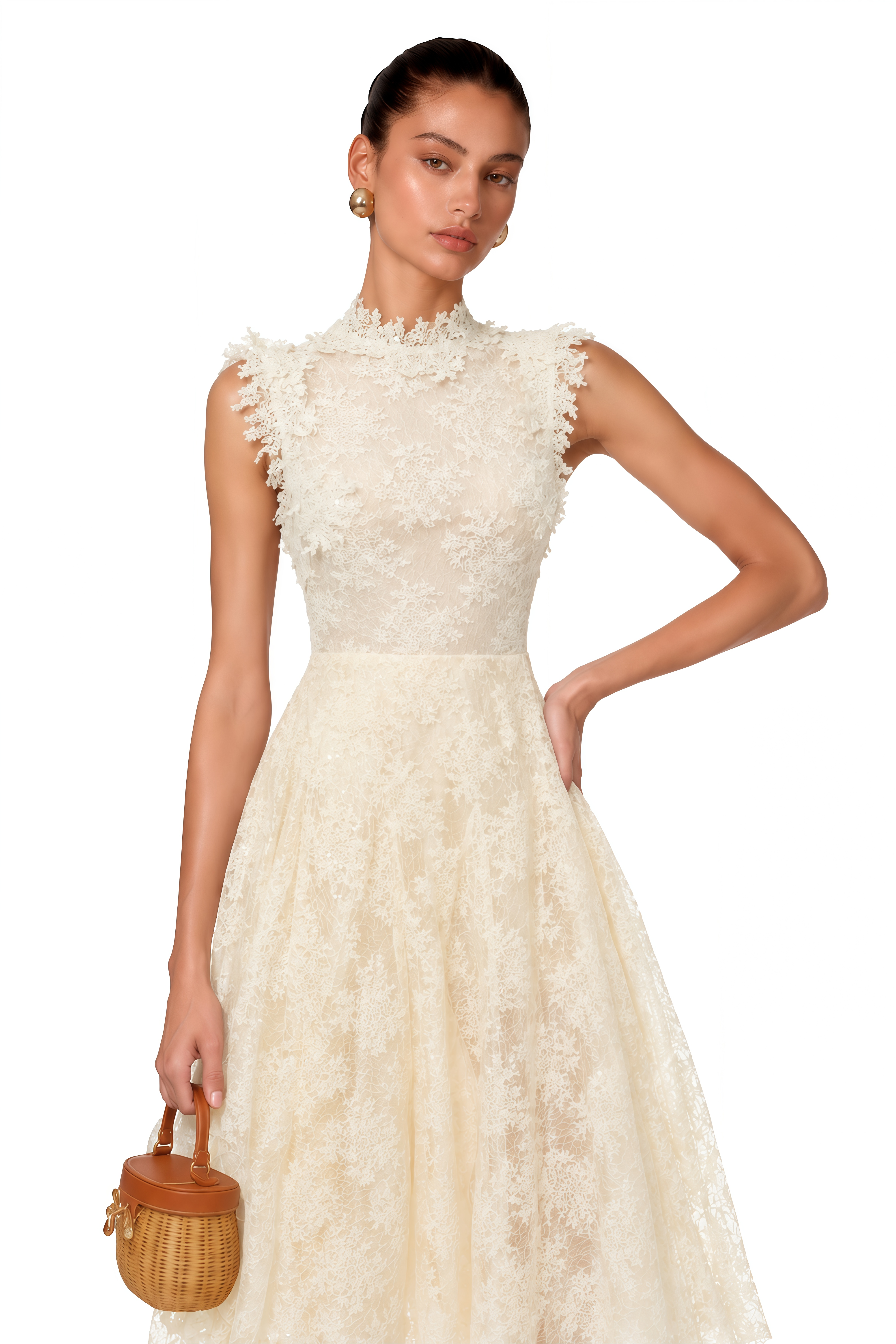 Assunta White Floral Embroidered Midi Dress